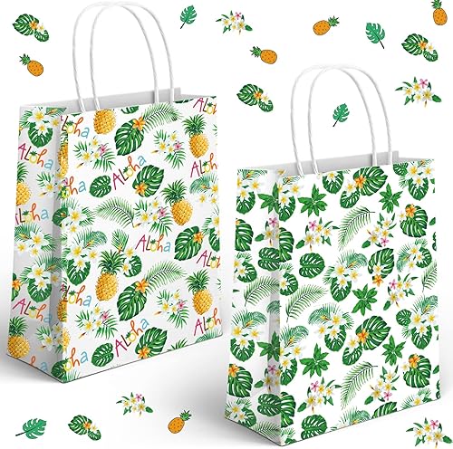 Aloha - Paquete de 24 bolsas de recuerdo para fiesta hawaiana tropical, bolsas de regalo tropicales hawaianas, bolsas de regalo tropicales con hojas