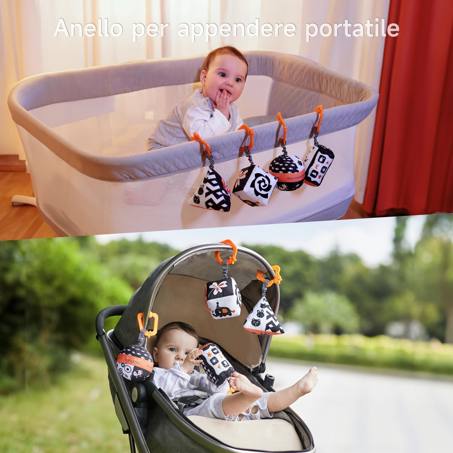 Set di giocattoli per bambini, con forme ad alto contrasto, giocattolo per passeggino bianco e nero, per seggiolino auto, sonagli in peluche per bambini da 0, 3, 6, 9 a 12 mesi, neonati, neonati e