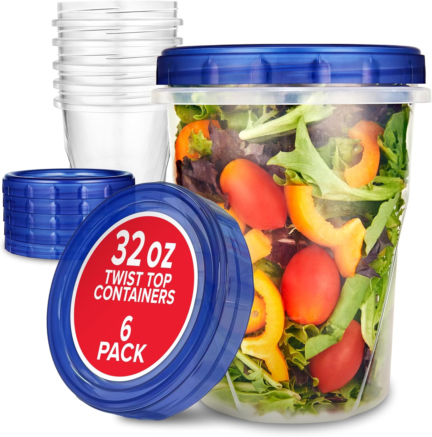 Inventory Your Residence 32oz Plastic Containers with Twist High Lids (6 Pack), Quart Freezer Containers with Lids for Leftover Meals, Hermetic Reusable Soup Containers with Lids, Microwave and Dishwasher Secure