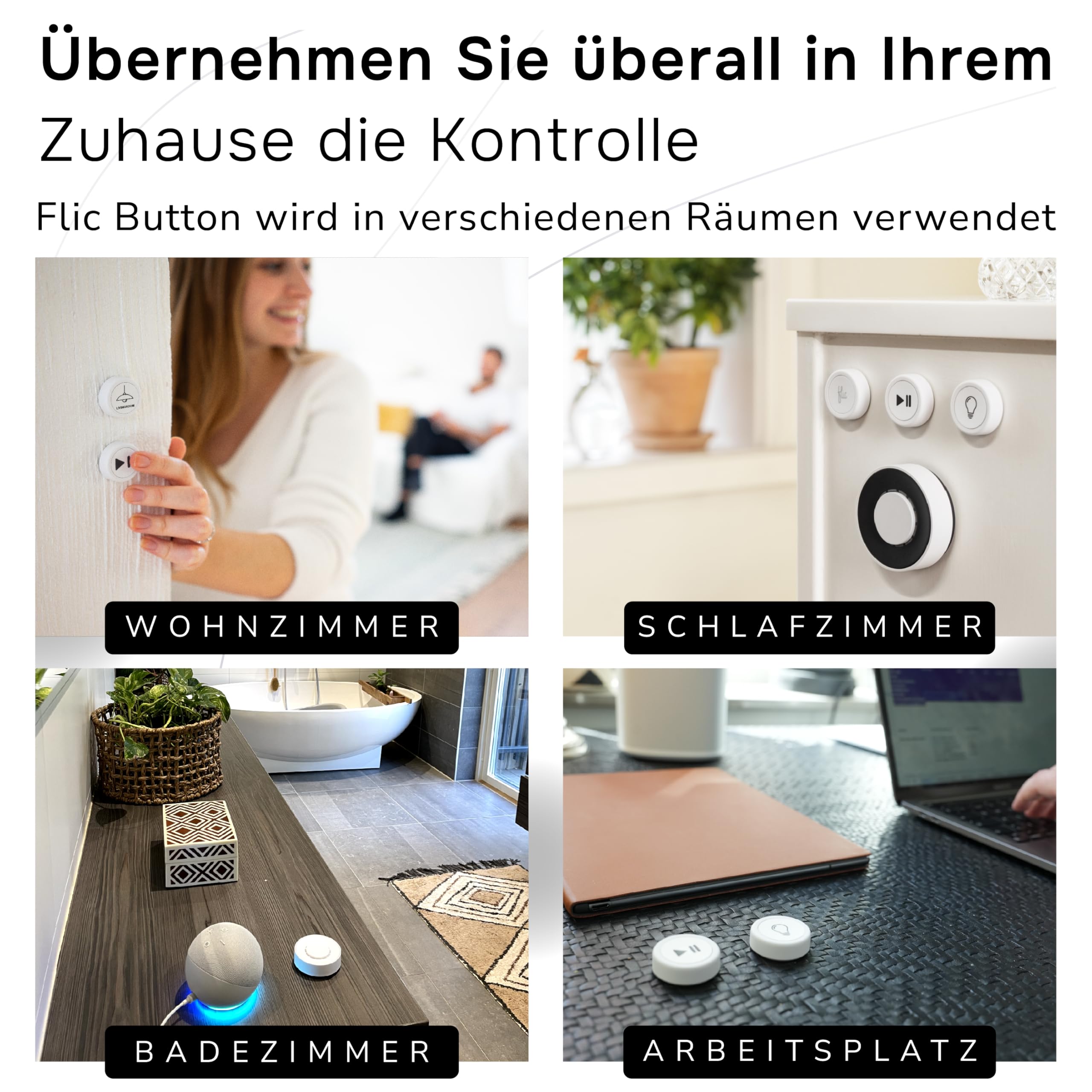 Flic 2 Smart Button - 1er-Pack Flic 2 Tasten - Smart Home Control Buttons – funktioniert mit Hue, LIFX, IKEA Trådfri, Sonos, Spotify, IFTTT und vieles mehr weiß