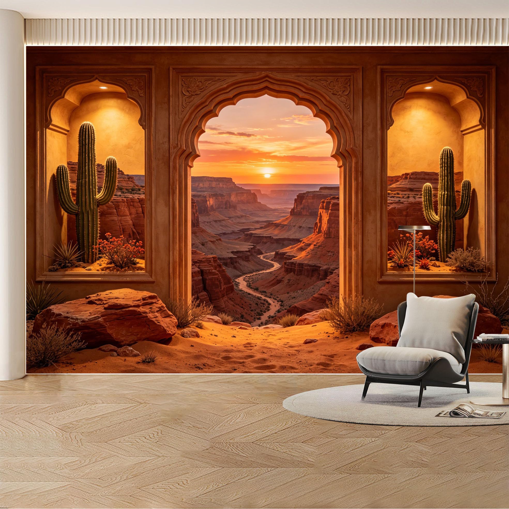 Custom Wall Mural Wallpaper Desert Canyon Cactus Landscape Nature Large Wall Art Wall Decor Southwestern Sunset Rustic Removable SelfAdhesive Large Photo for Living Room， Bedroom， Office