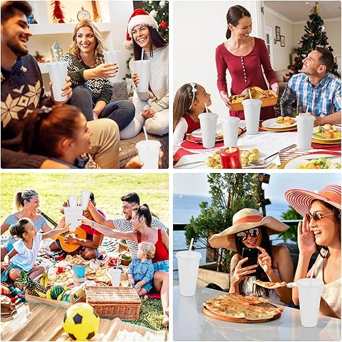 Miniatura 8 de Paquete de 24 vasos de plástico con tapas y pajitas, vasos reutilizables con tapas, vasos coloridos de plástico para fiestas de cumpleaños, taza de