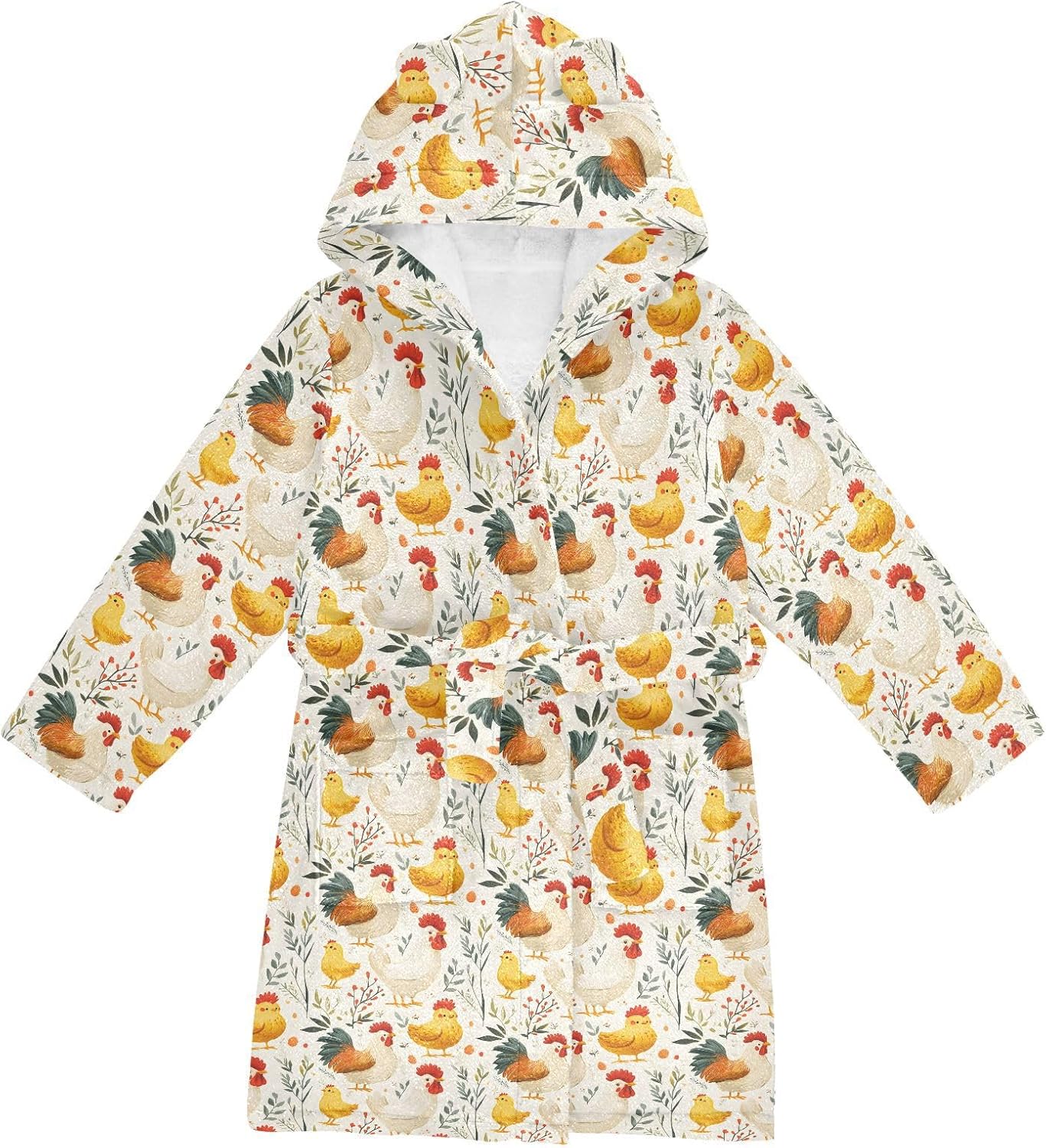 senya Rooster Hen Chicken Leave R Toddler Hooded Bathrobe Kids Soft Plush Bath Towel Robes for Boys Girls 2-12 Years