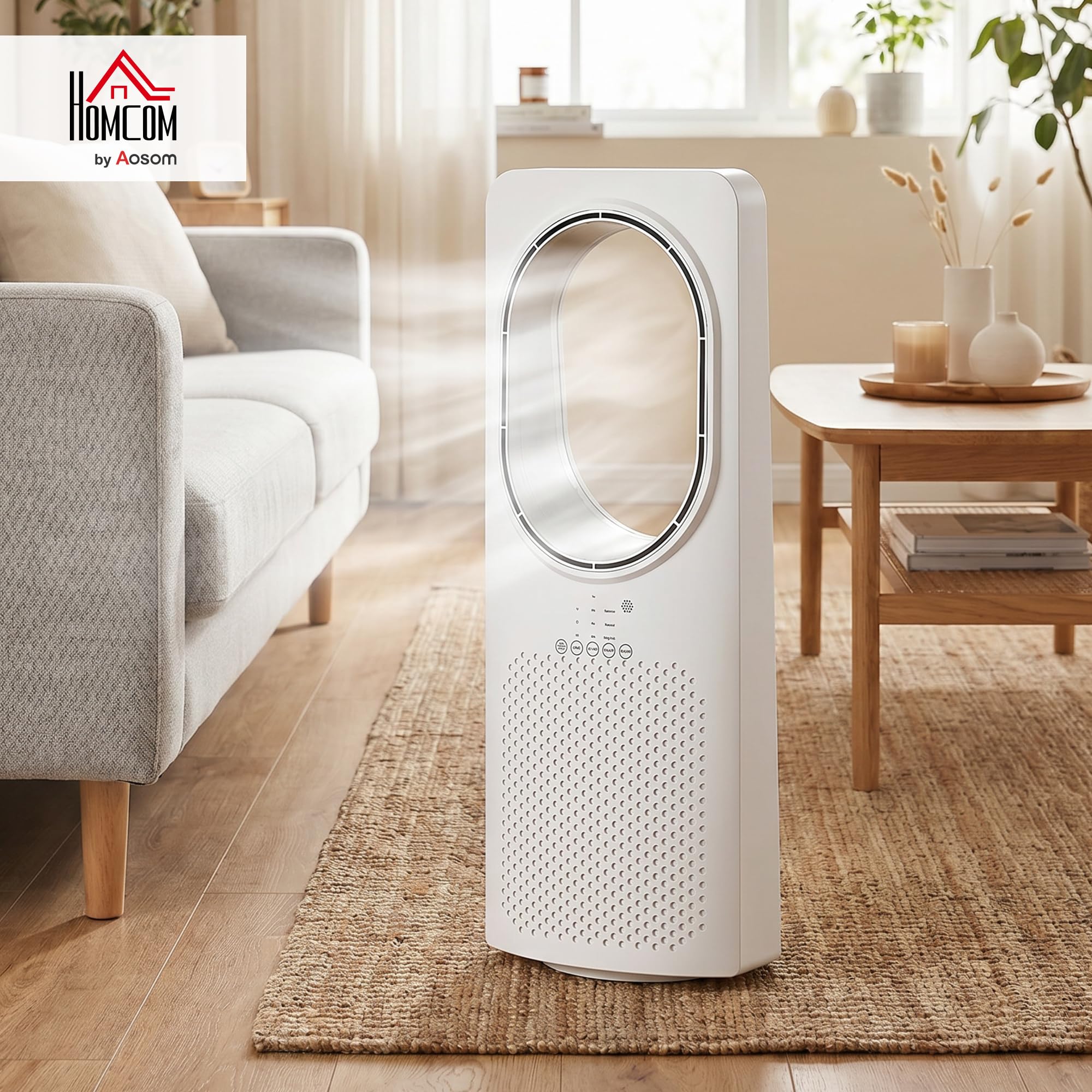 HOMCOM Ventilateur colonne ultra-silencieux 36 dB, ventilateur tour pour chambre, 62cm de haut, oscillant à 45°, 3 vitesses, 3 modes, minuterie 15 H, télécommande, blanc