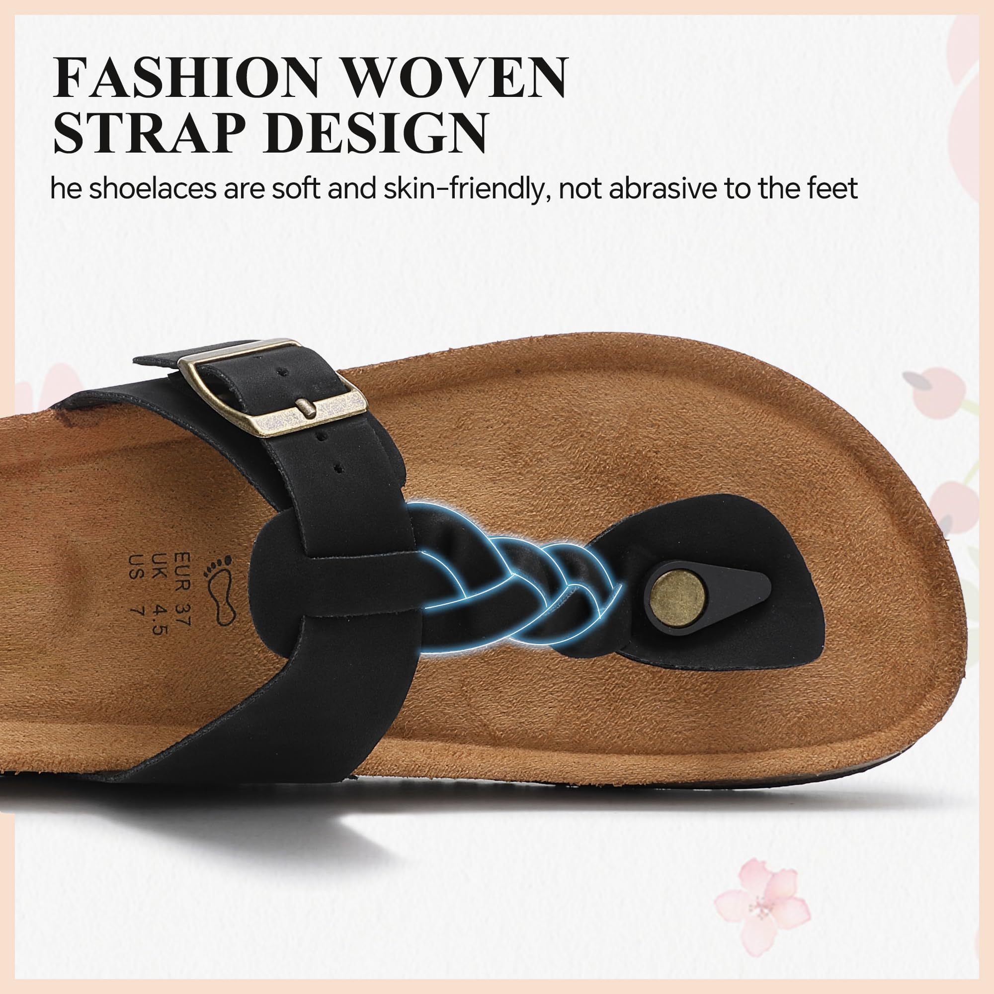 ARRIGO BELLO Tongs Femmes Chaussons Semelle Intérieure Liège Lanières Boucles Réglables Sandales d'été avec Soutien Voûte Plantaire Tailles EU 36-41