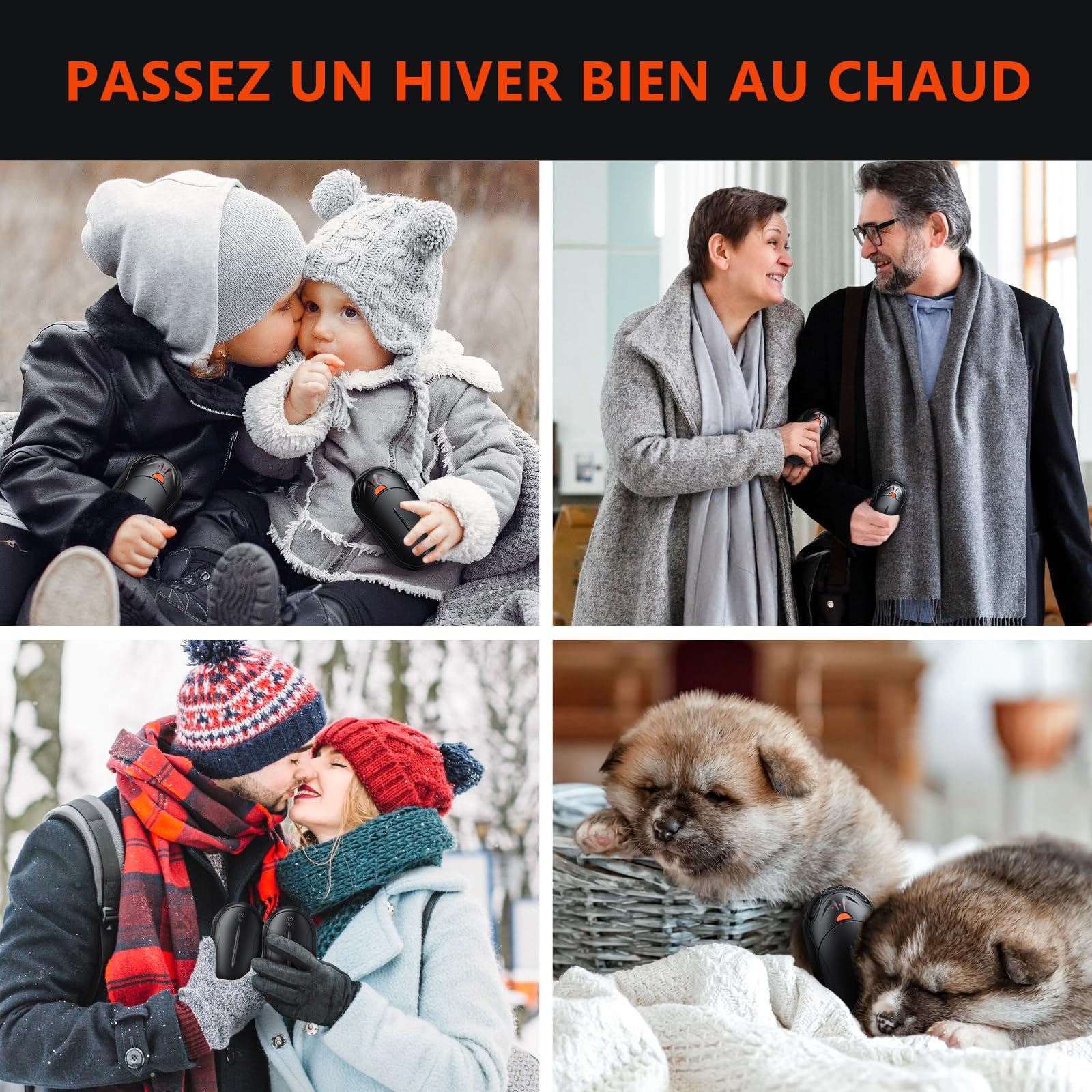Chauffe-Mains Électrique 20 Heures de Chauffage 6000mAh Lot de 2, OUTJUT Rechargeables USB 3 Modes de Chauffage Rapide, pour Sport en Plein Air et Hiver, Idée Cadeau de Noël