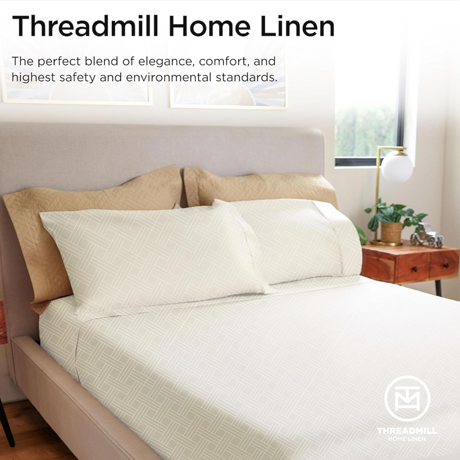 Threadmill Luxury 100% Cotton Queen Bed-Sheets - 800 Thread Count Jacquard Celine Ivory, Better Than Egyptian Cotton,4 Pc Striped Bed Set, Damask Sheets with Elasticized Deep Pocket - Image 7