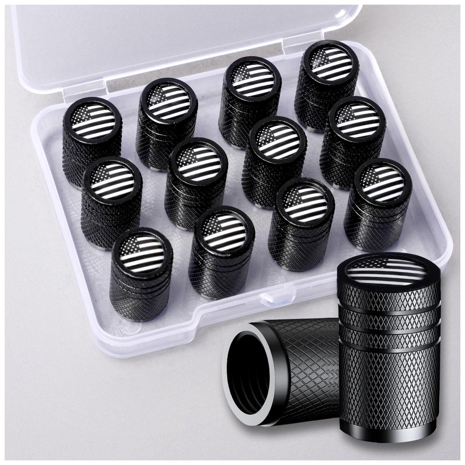 Muzioiernsu American Flag Tire Valve Stem Caps, Aluminum USA Caps Black, Universal Dust Proof Covers for Cars Trucks Bikes Motorcycles Bicycles