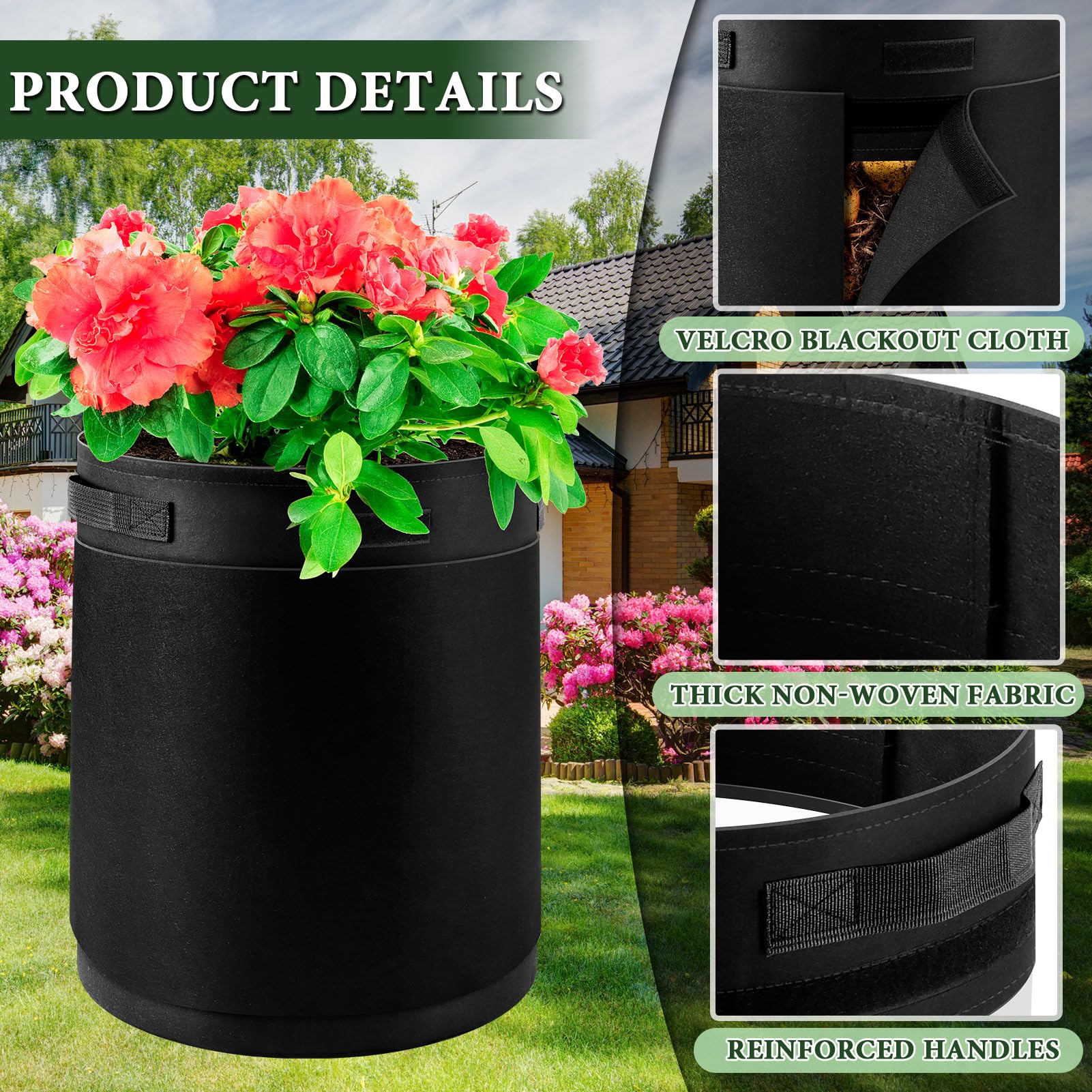 3 Pack 10 Gallon Grow Bags - Heavy Duty Fabric Pots With Viewing Window & Shade Cloth