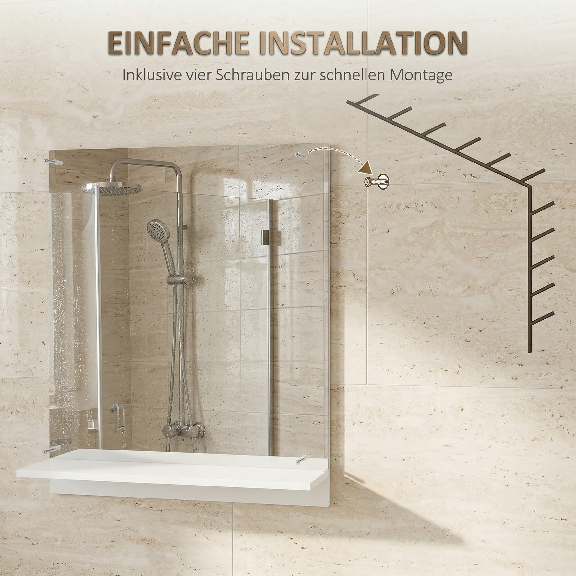 HOMCOM Badspiegel mit Regal für Flur und Eingangsbereich 50 x 60 cm Weiß