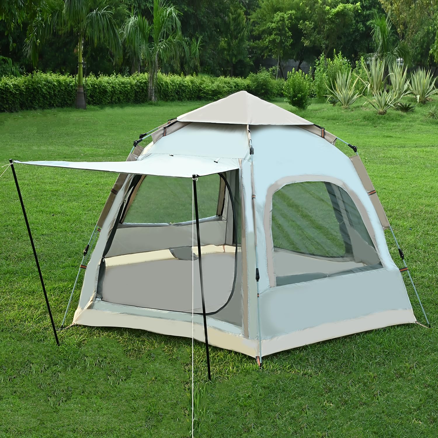 Hacer Camping Tent with 6 Angle for 8 Person 2 Doors 210D Fabric 2 Layers Lightweight Backpacking Waterproof Windproof Portable Cabin for 5 to 8 Persons Suitable for Hiking (Beige,1 PC)