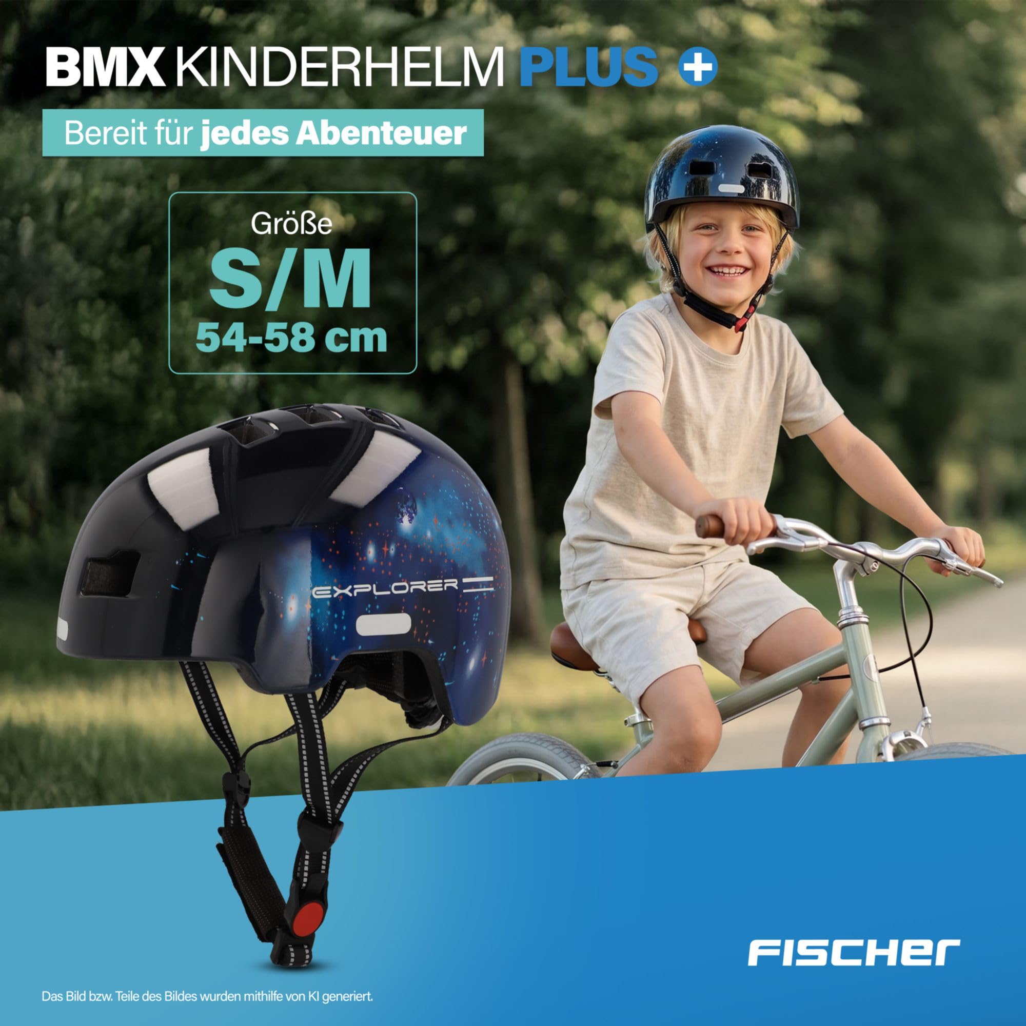 FISCHER BMX Casco da bicicletta per bambini, casco da bicicletta, casco Dirt Bike Plus con fanale posteriore a LED integrato