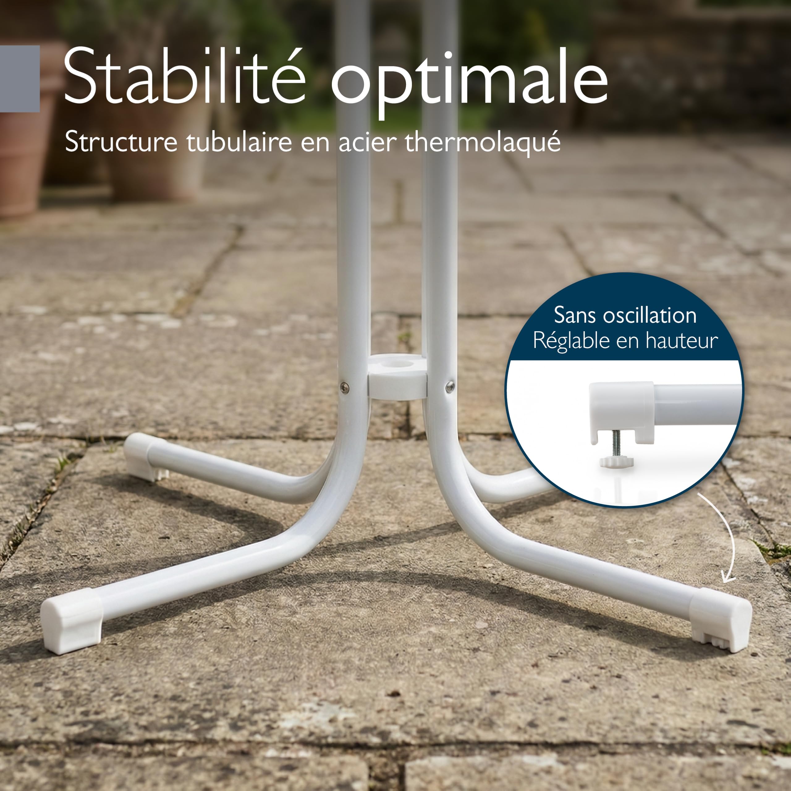 Beautissu Table Bistrot Carrée Exterieur 80x80 cm Pliante Acier Antirouille Blanc
