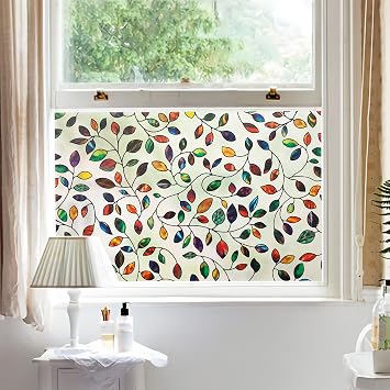 DKTIE Retro Stain Glass Window Film for Glass Bas-Relief Texture 2nd Generation Frosted Film Two-Way Privacy Day and Night 3D Static Stained Glass Cling Tint S631, 17.7in X 78.7in