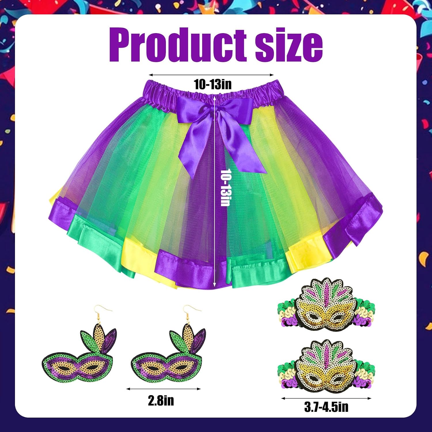 Mardi Gras Costume Accessory Set Faux Feather Headband Mask Earrings Bracelets Bowknot Skirt for Women Mardi Gras Theme Parties Green - Image 3