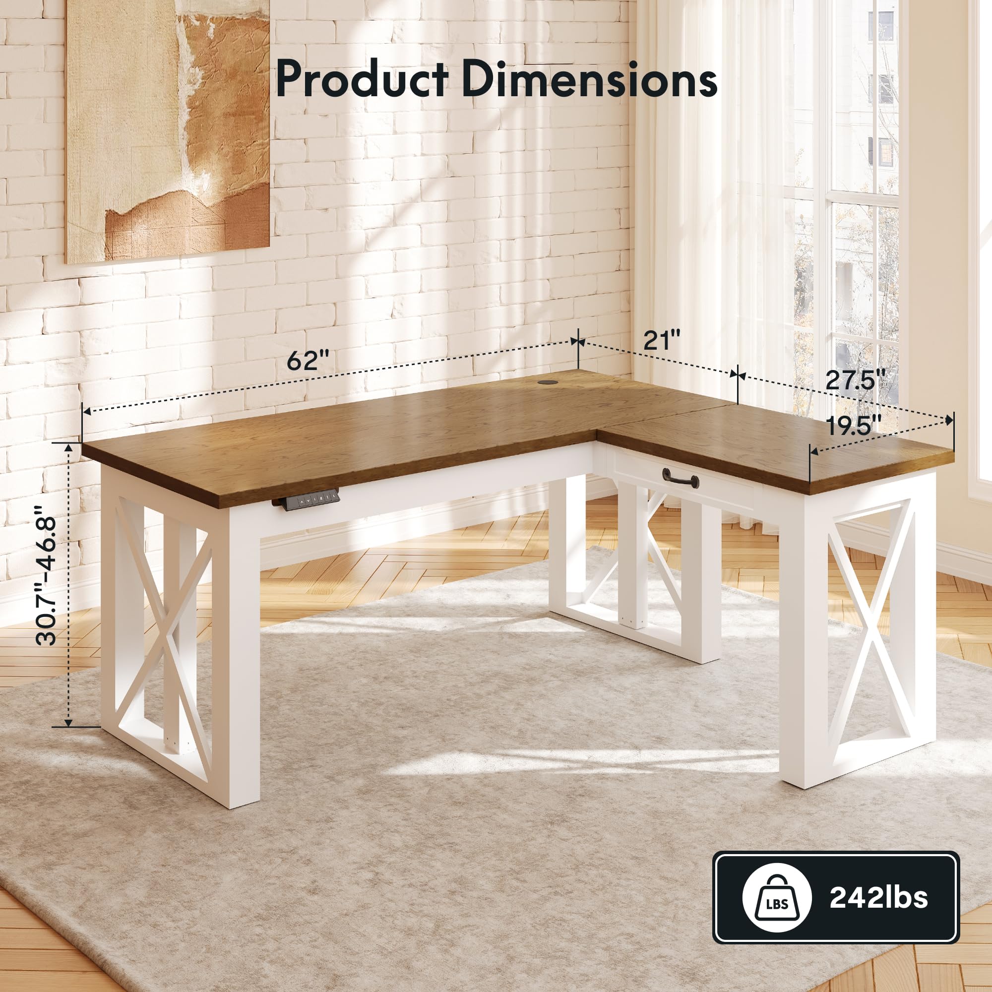 FLEXISPOT L-Shaped Standing Desk with Drawer 62x48 Sit Stand Executive Table Height Adjustable Corner Desk for Home Office — view 2