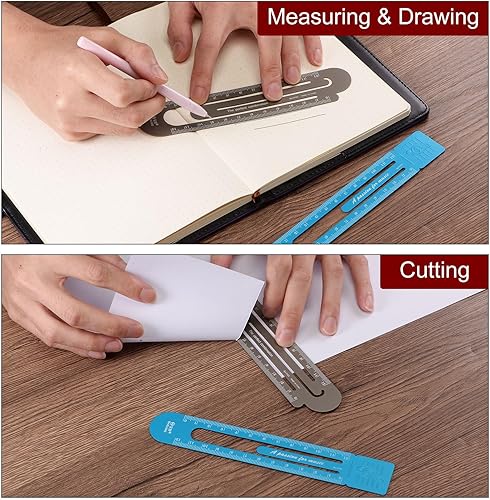 Miniatura 6 de HARFINGTON 2 piezas de regla recta de 4.7 in para marcapáginas métrica, regla de metal de aleación de aluminio en ambos lados, herramienta de escala