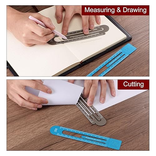Miniatura 6 de 2 piezas de regla recta de 4.7 in para marcapáginas métrica, regla de metal de aleación de aluminio en ambos lados, herramienta de escala de