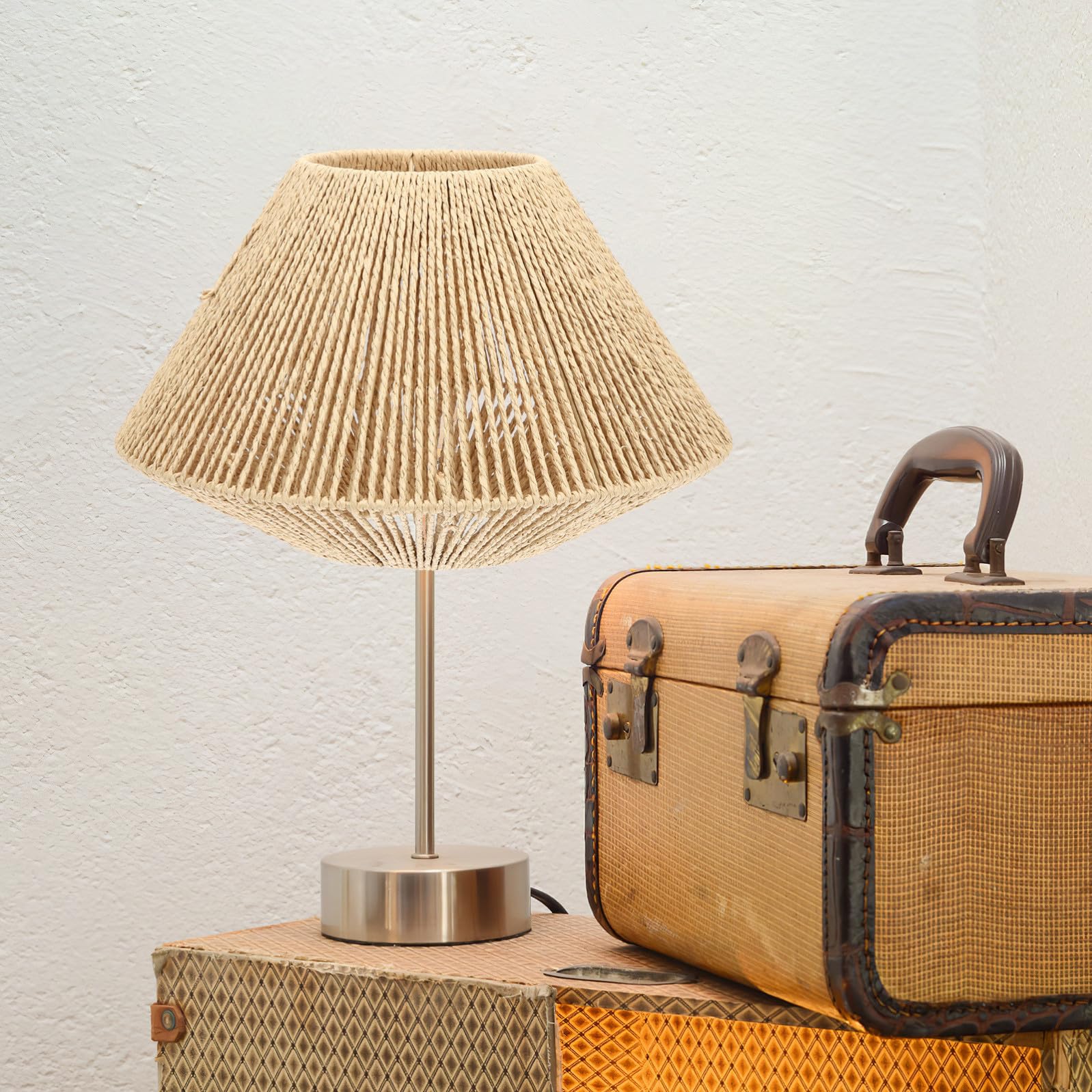 POPETPOP Paralume Illuminazione Decorativa Diffusa, Facile da Installare Retrò in Carta Intrecciata Stile Zen Rustico per Lampada E27 Adatto per Camera da Letto e Soggiorno