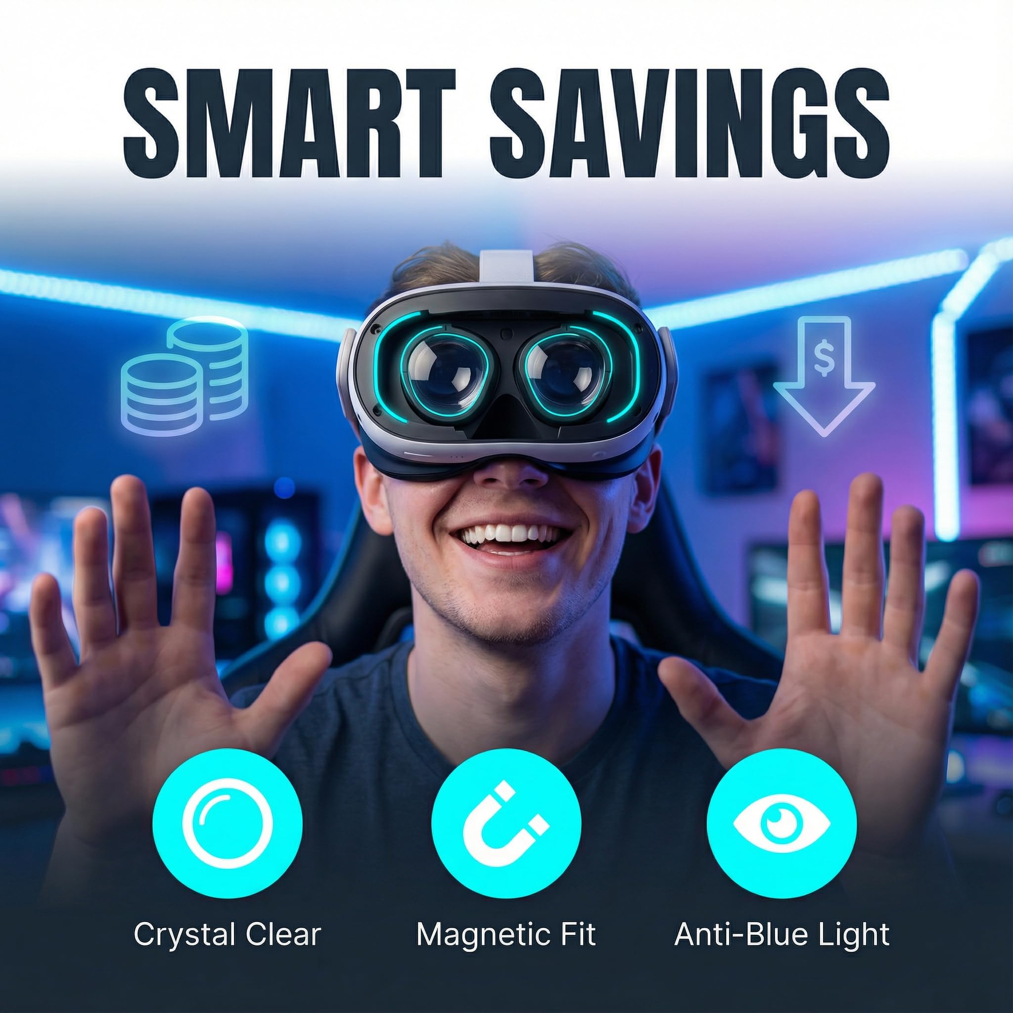 PSI Verres de prescription pour lunettes Oculus Meta Quest3, inserts compatibles avec accessoires de réalité virtuelle, anti-myopie à la lumière bleue (un verre) SPH : -3,50 L