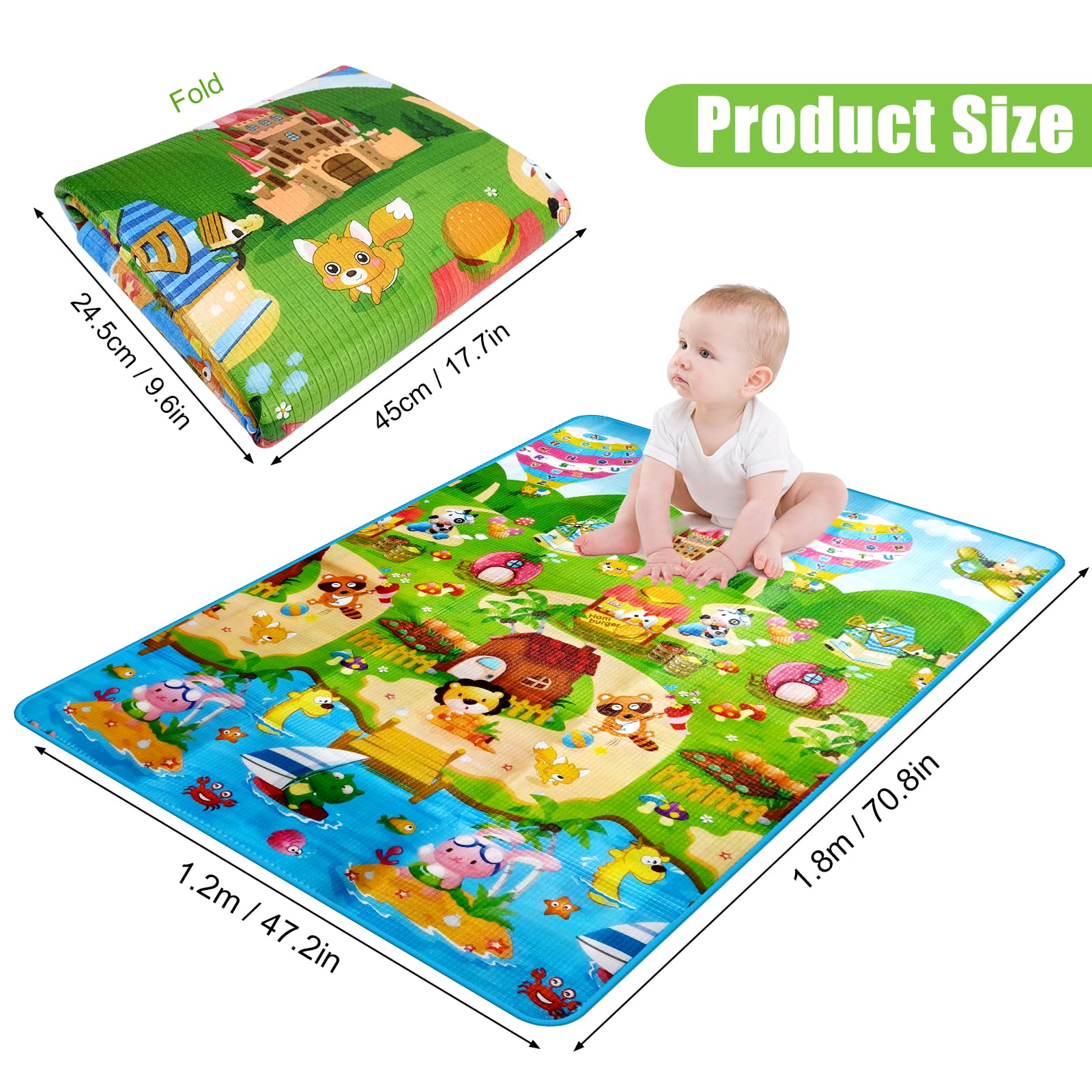 Tapis de Jeu pour bébé Grand Tapis de Jeu pour Le Sol Animaux de la Ferme Tapis de Jeu Pliable et imperméable pour Les Tout-Petits Tapis à Ramper pour Les bébés de 6 à 12 Mois 180 * 120cm