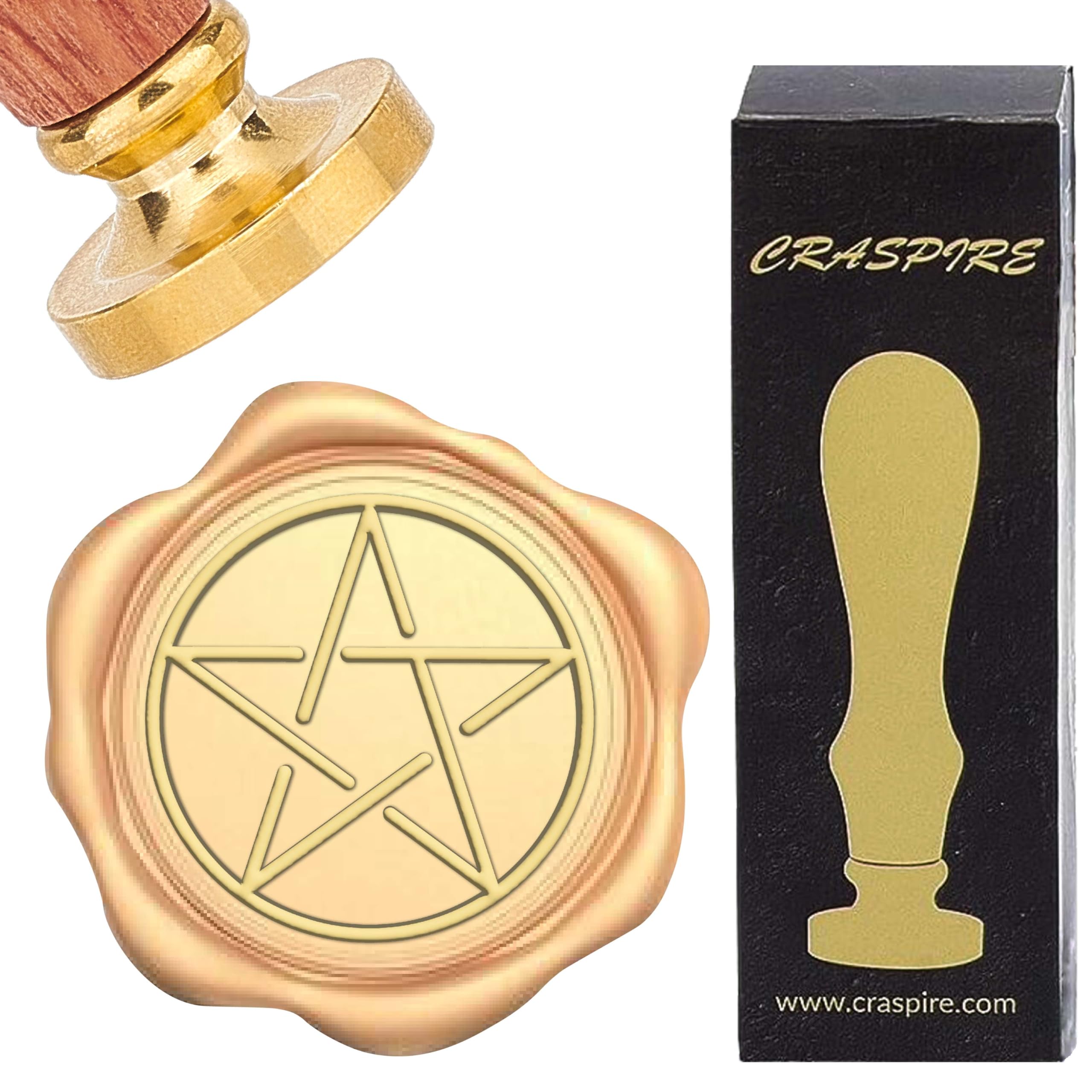 CRASPIRE Star Wax Seal Stamp Five-Pointed Star Sealing Wax Stamp Retro 25mm Removable Brass Head with Wooden Handle for Gift Packing Wrap Wedding Decoration Envelopes Invitations