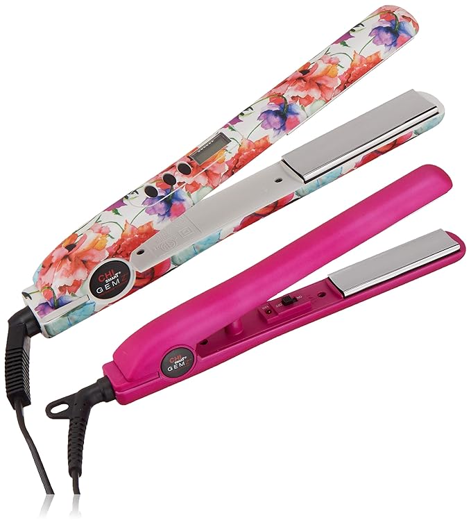 Amazon.com: CHI Smart Gemz - Plancha de peinado digital de titanio con  circonio rosa y flor de 1 pulgada y pinza para el pelo de 3/4 pulgadas con  bolsa de transporte y