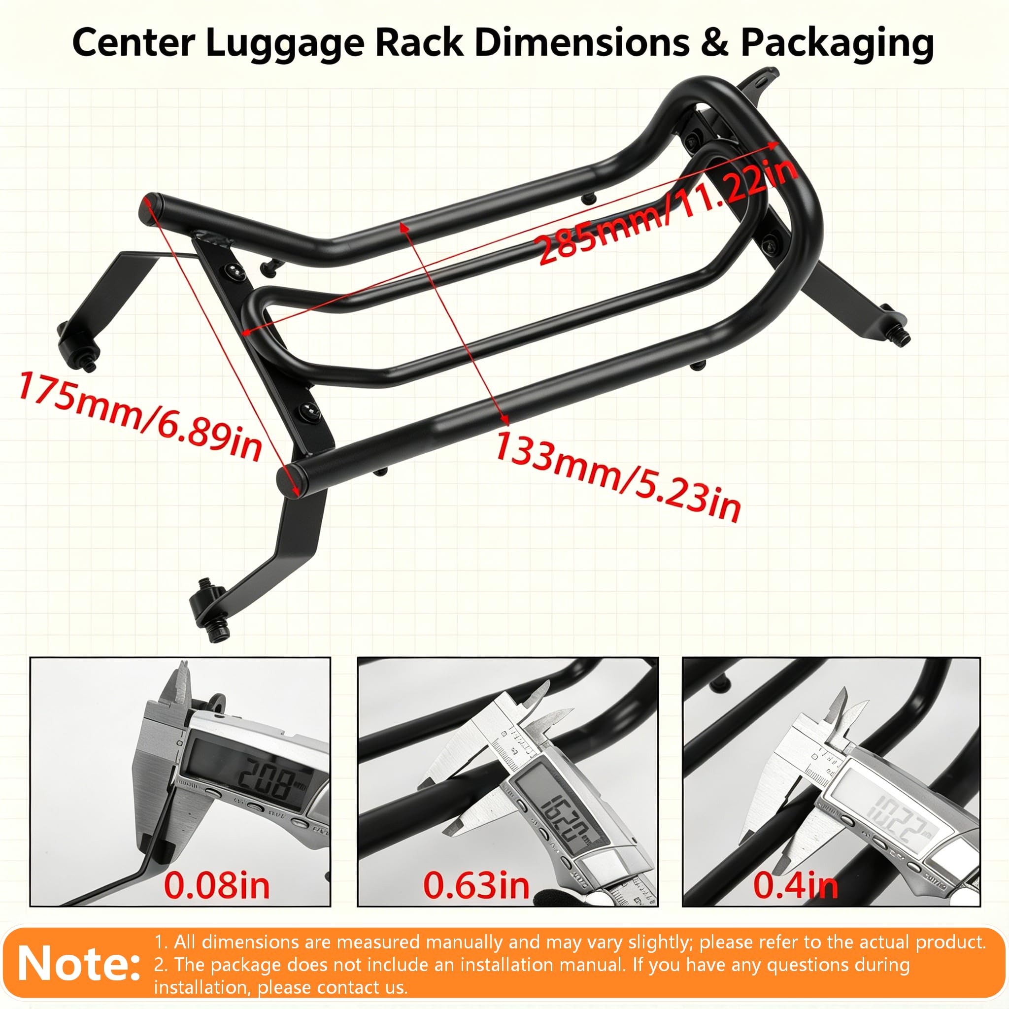Portapacchi per moto compatibile con Honda Super Cub C125 2018-2025 (JA48/JA58/JA71) - Nero Portapacchi centrale per moto Cub C125 Accessori