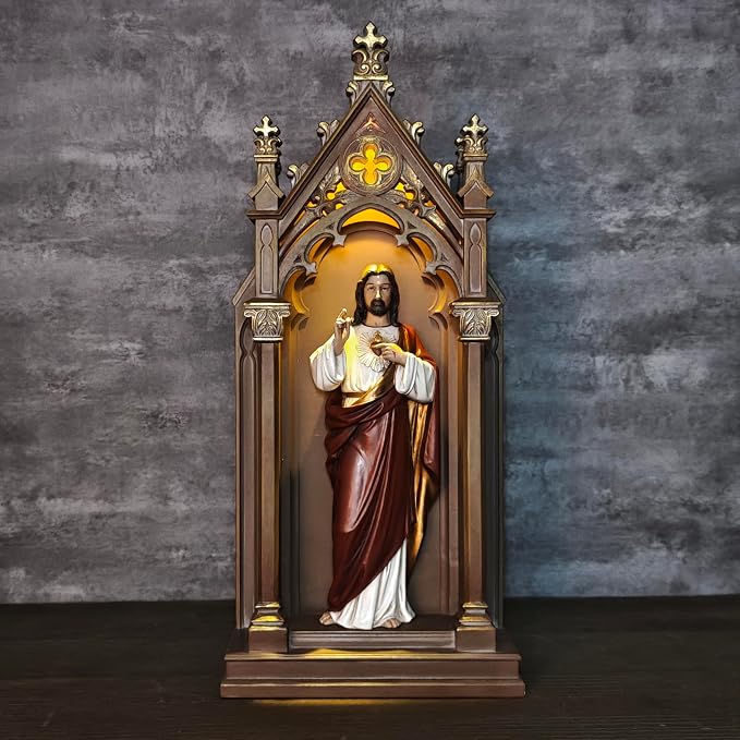 Estatua Sagrado Corazón de Jesús 14.9 in con luz LED miniatura 2