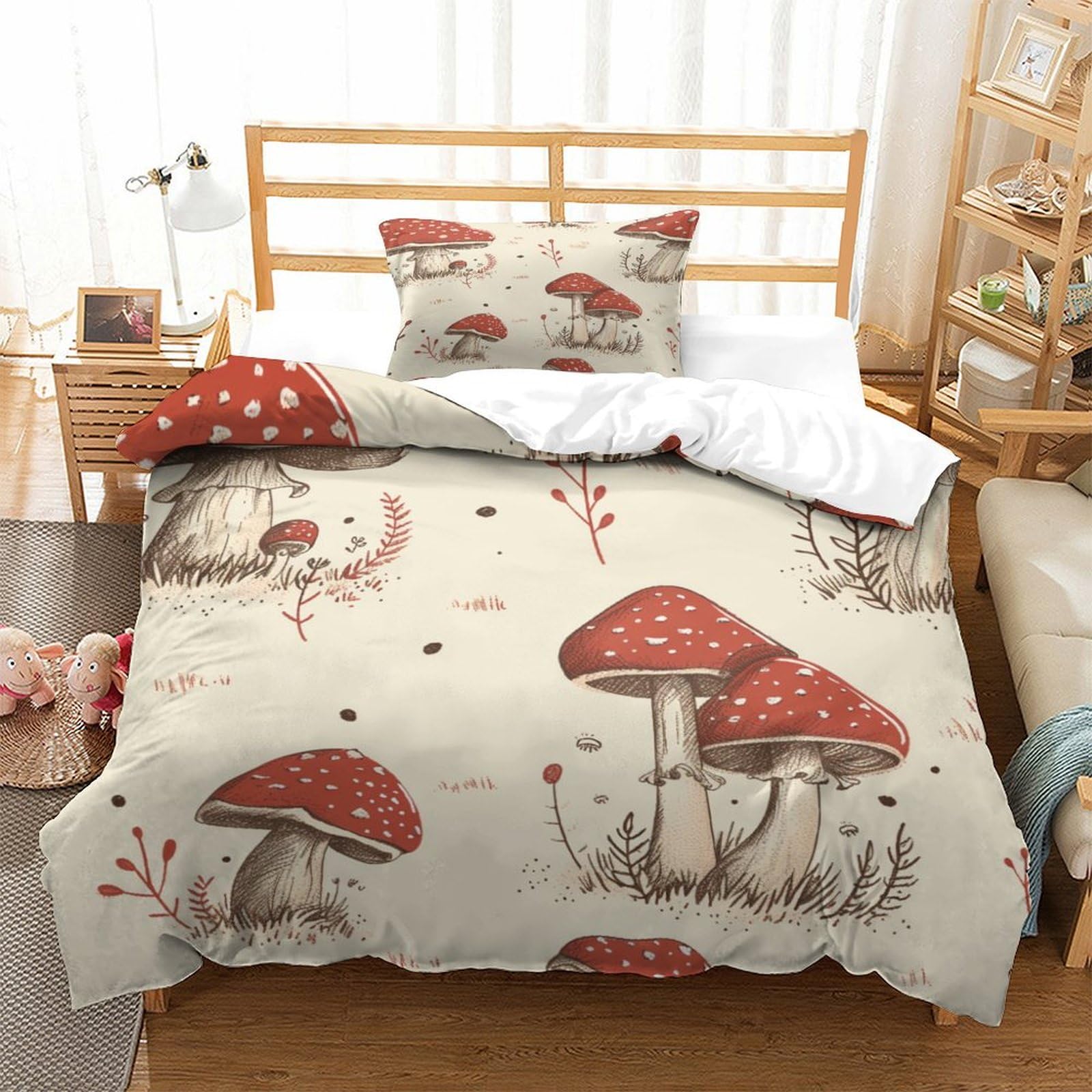P1S9U7W5Y 3D Printed Mushroom Pattern Duvet Cover Set 3pcs Microfiber Forest Bedding Set Single