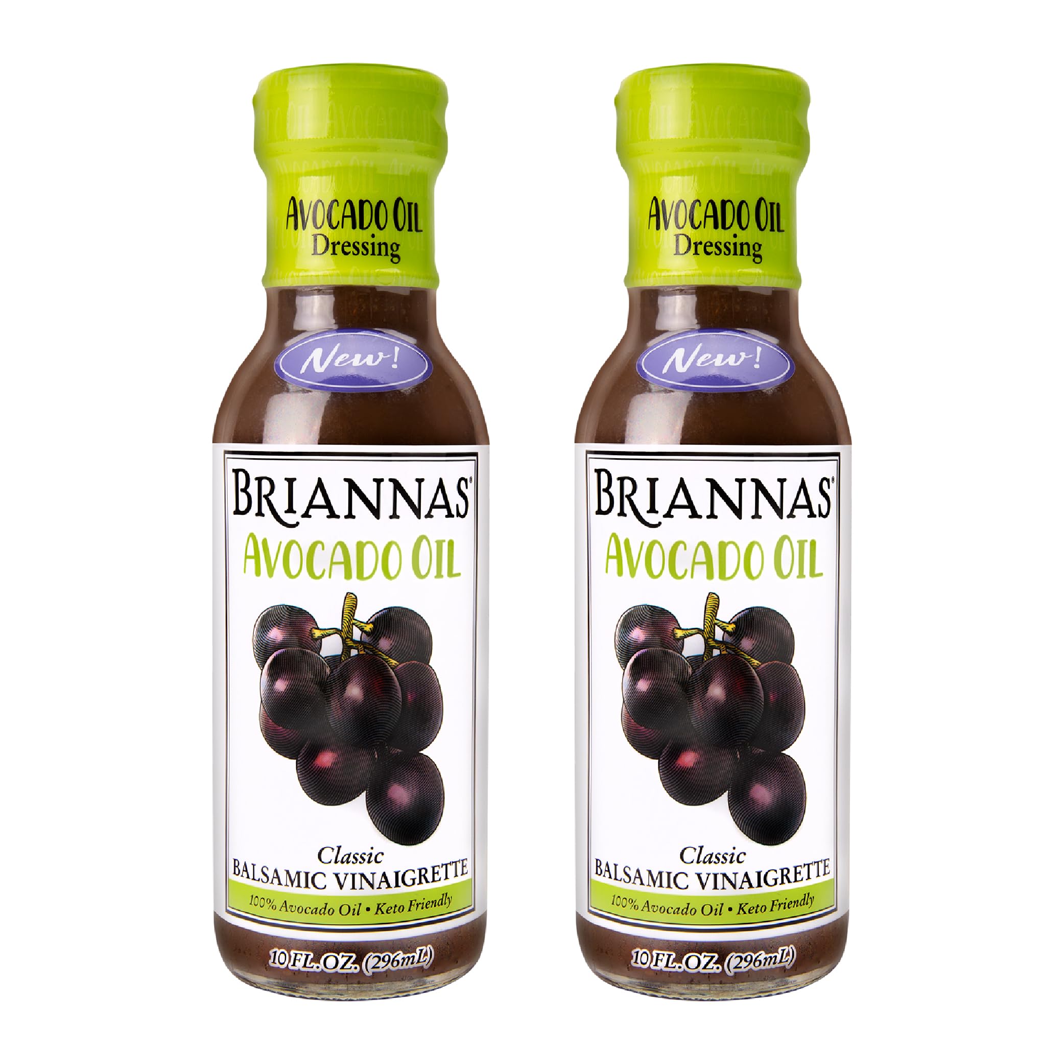 BRIANNAS - Avocado Oil Balsamic Vinaigrette Dressing - Nutrient Rich, Keto Friendly, Vegan Salad Dressing made with 100% Avocado Oil - 10 oz. Bottles - 2 Pack