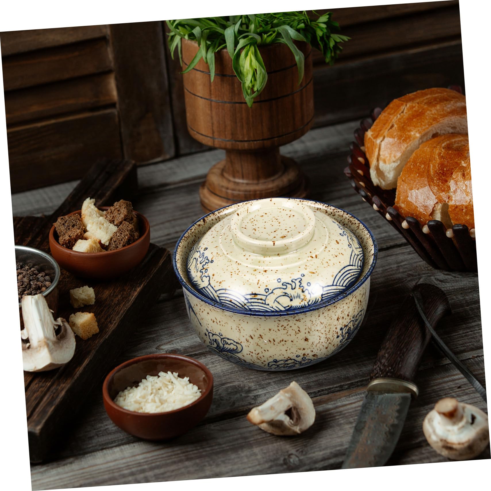 OUNONA Servierschalen Set mit Deckel Ramen-schüssel-set Keramik-nudelschüsseln Suppenschüsseln mit Essstäbchen und Löffel für Familienfeiern und Alltaggebrauch