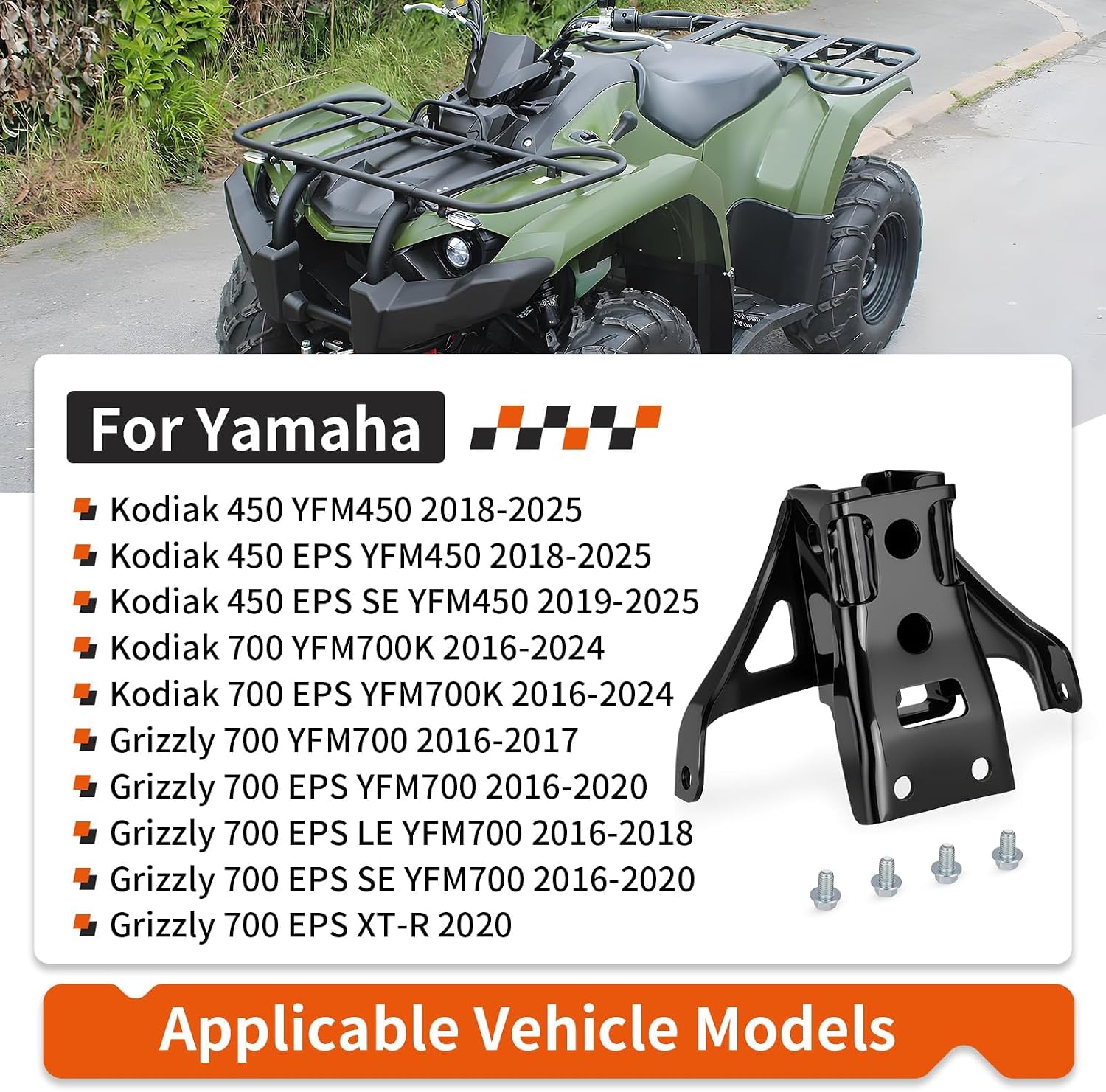 Rear 2" Receiver Hitch w/Bolt For Yamaha Kodiak 450 Kodiak Grizzly 700