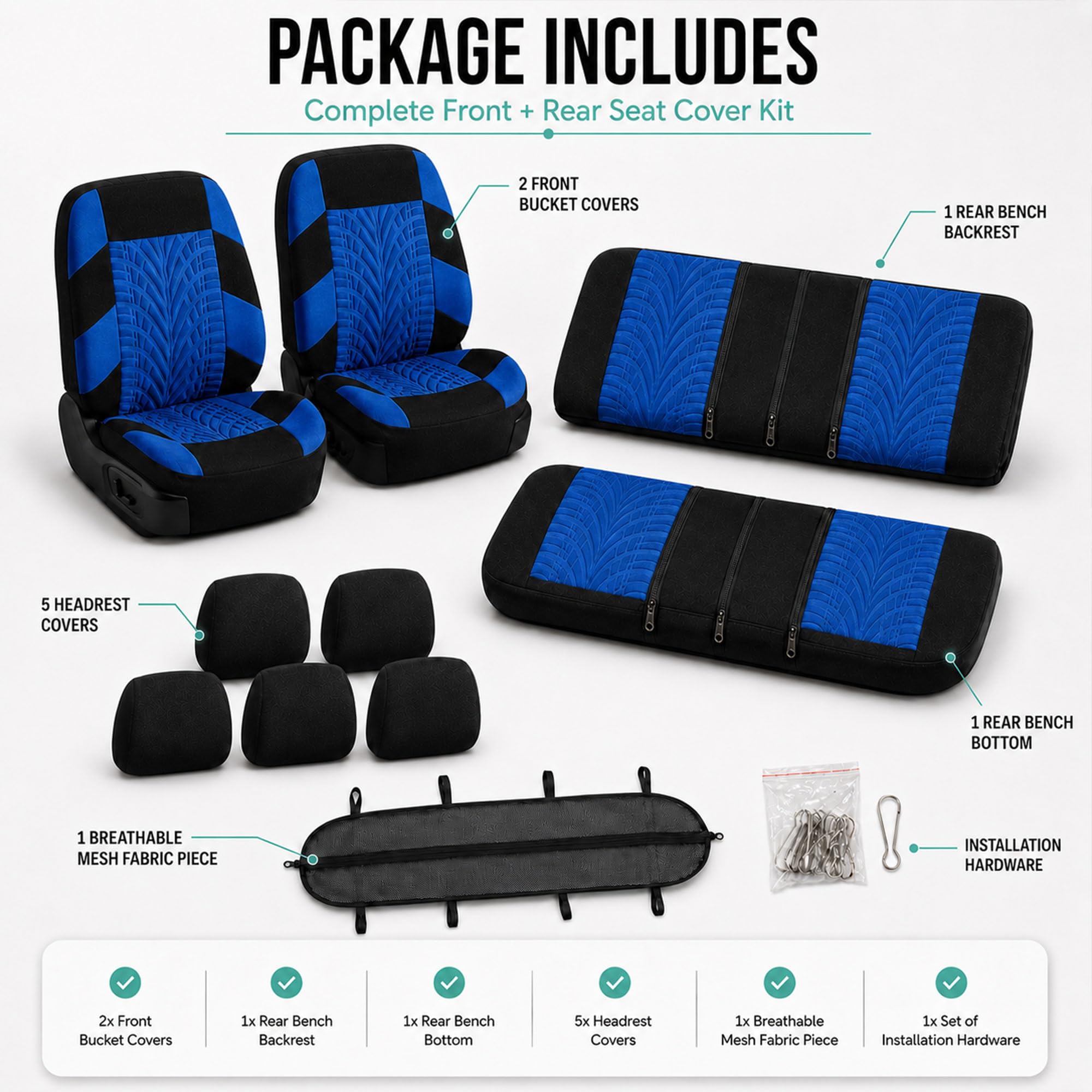 FH GROUP Ensemble Complet de Housses de siège de Voiture en Tissu de qualité supérieure – Ajustement Universel – Housses de siège Avant à Dossier Bas – Compatibles avec Les airbags – Housses de siège