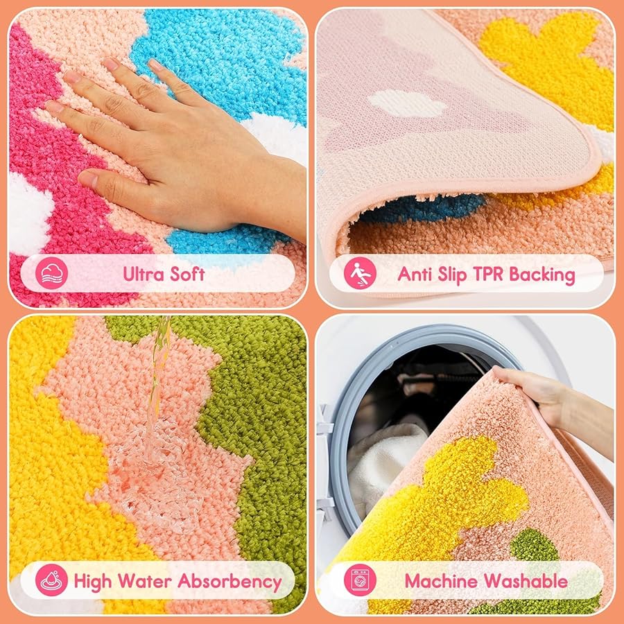 Percozzi Easter Bunny Bathroom Rug Spring Tufted Non-Slip Water Absorbent Bath Rug for Bathroom Shower Tub Kitchen Area Rug Decorations - image 3