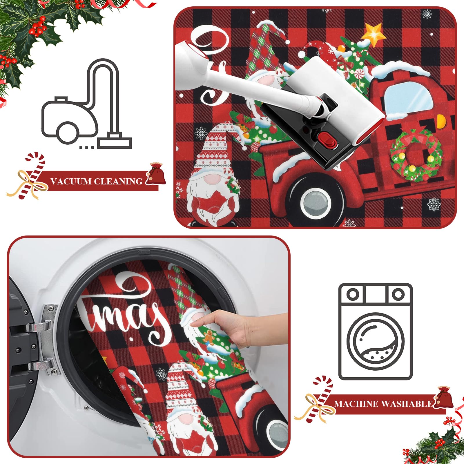 Yumneo Weihnachtsläufer Teppich - Rutschfester Winterteppich Mit Weihnachtsmotiven