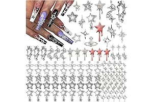 Top-Tier Silver Nail Charms: XIYONALI's Starburst Nail Gems for Alluring Nail Art