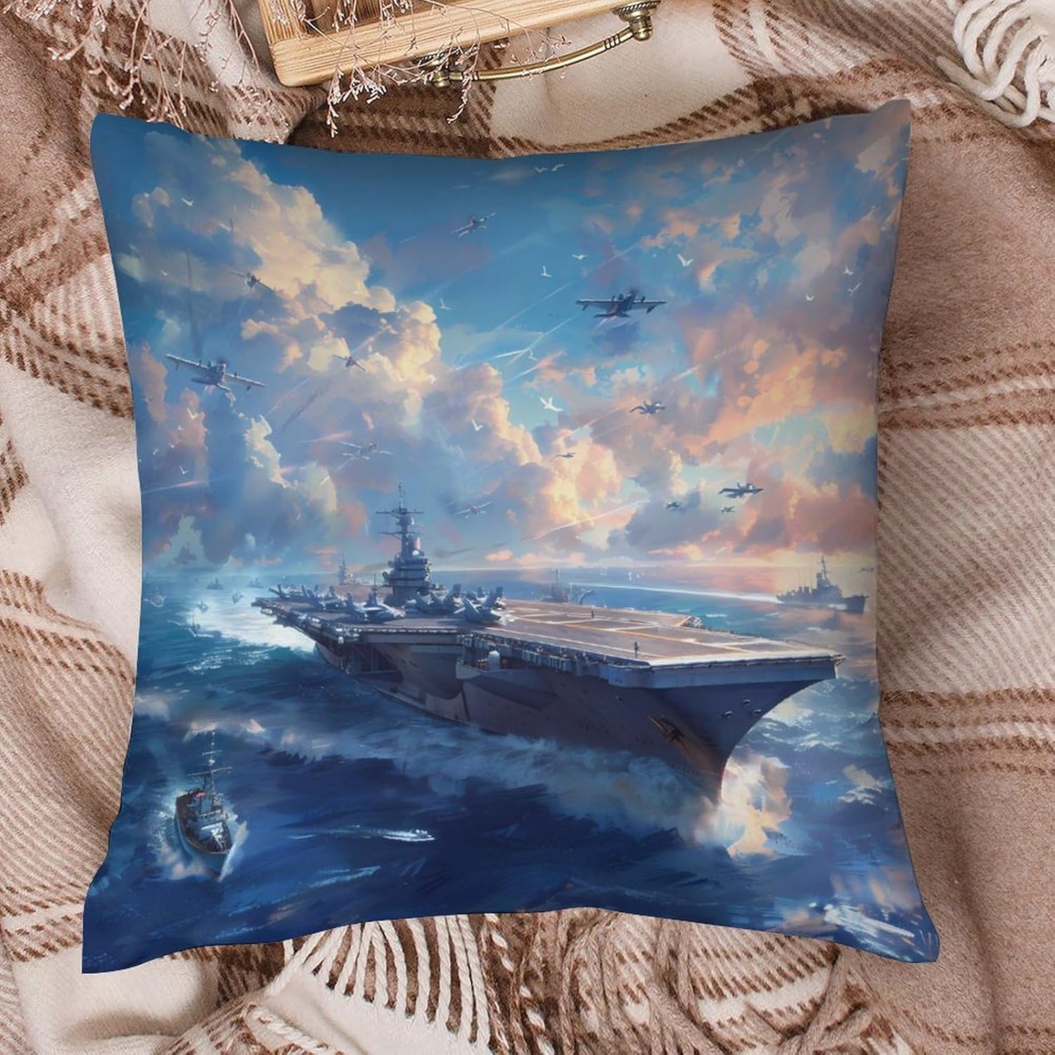 Military USS Ships Printed Throw Pillow Case 4 Pcs Soft Pillowcases Pillows Covers Sofa Bed Decor 12/14/16/17/18/20/22/24/32 Inches
