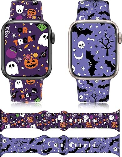 Miniatura 7 de Paquete de 2 correas de reloj de Halloween compatibles con Apple Watch de 1.614 pulgadas, 1.575 pulgadas, 1.496 pulgadas, correa de repuesto de