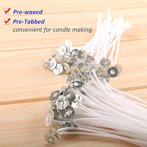 Miniatura 5 de MILIVIXAY Paquete de mecha para velas de 6 pulgadas 100 mechas para velas, 100 calcomanías de mecha de vela y 6 soportes de mecha de vela de madera,