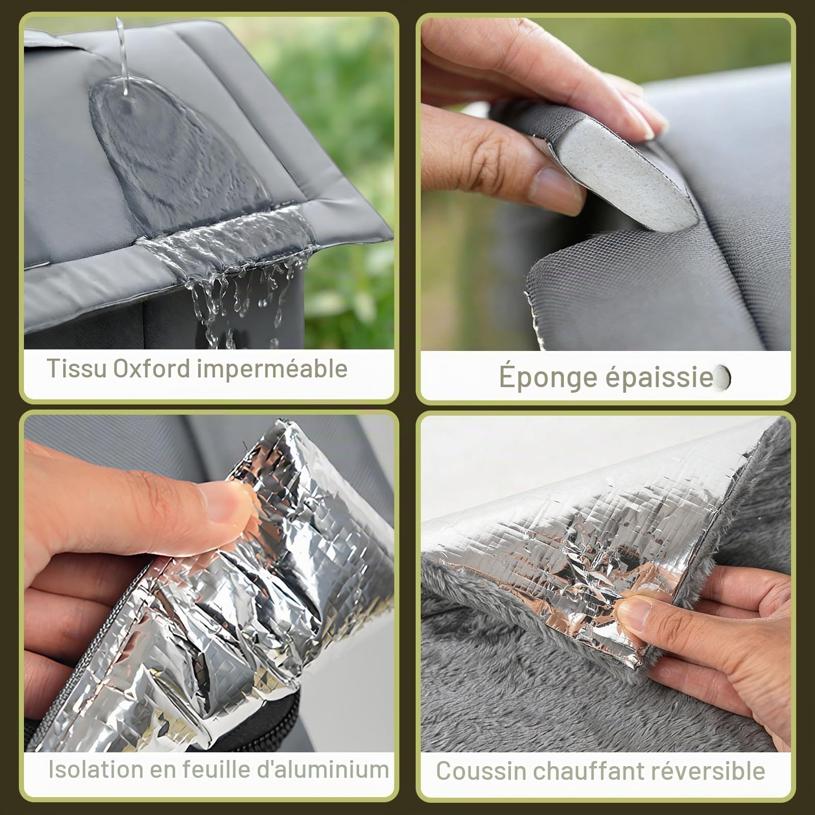 Niche pour Chat Exterieur Tissu Oxford Imperméable, Cabane Chat Exterieur Hiver et Pluie avec Base Surélevée et Coussin, pour Animaux Domestiques Errantsgrange(M)