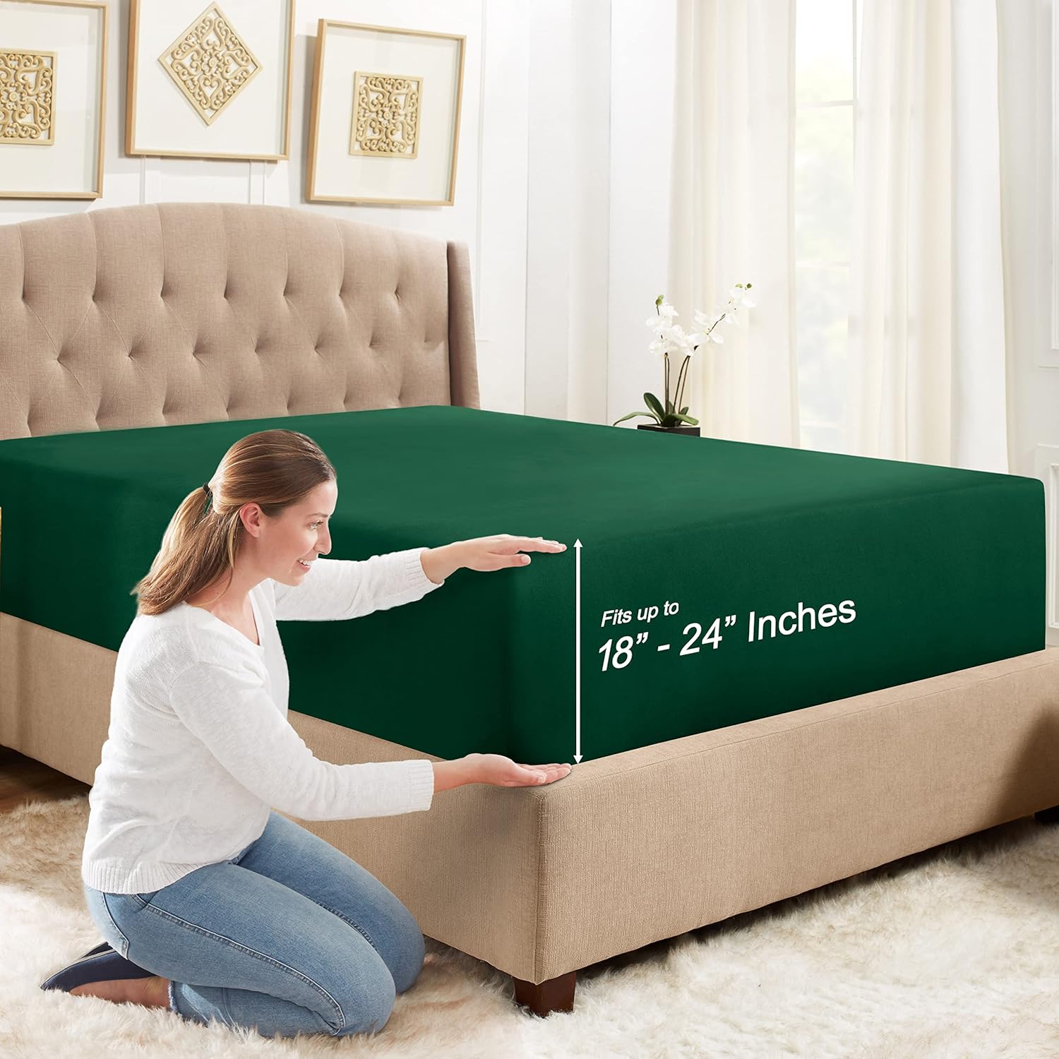 Extra Deep Pocket King Fitted Sheet Hunter Green Fitted