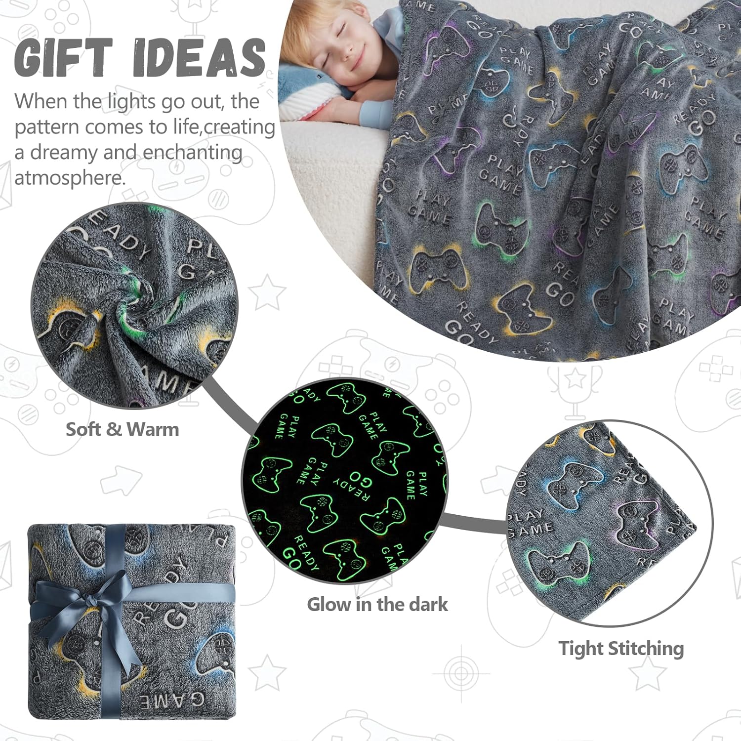 Gamer Valentines Day Gifts for Boys, Game Gifts Toys for Boys,Glow in The Dark Gaming Blanket,Birthday Gifts Decor for Kids Age 3-14 Year Old Teen Child Toddler Soft Luminous Blanket 50"x60" - Image 5