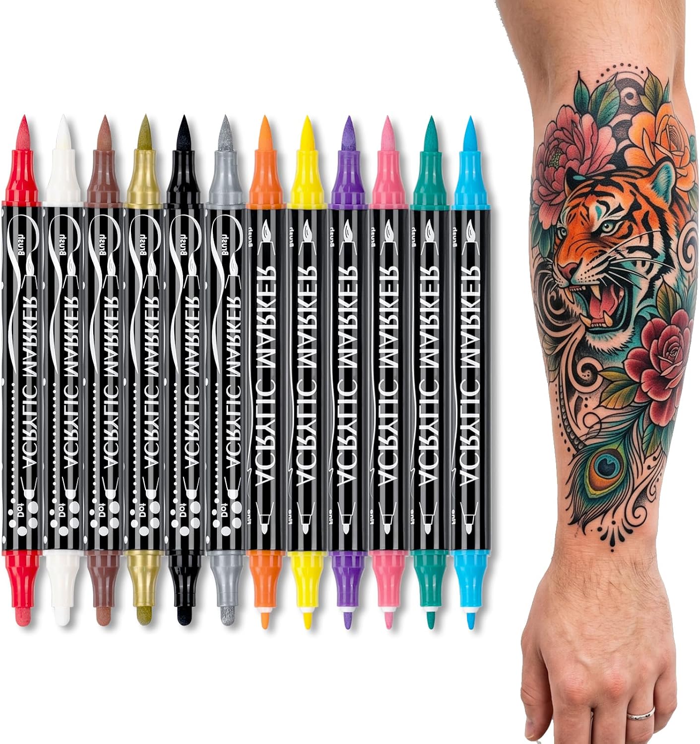 IJIANG Temporary Tattoo Markers for Skin - 12-Count Colors Dual-End