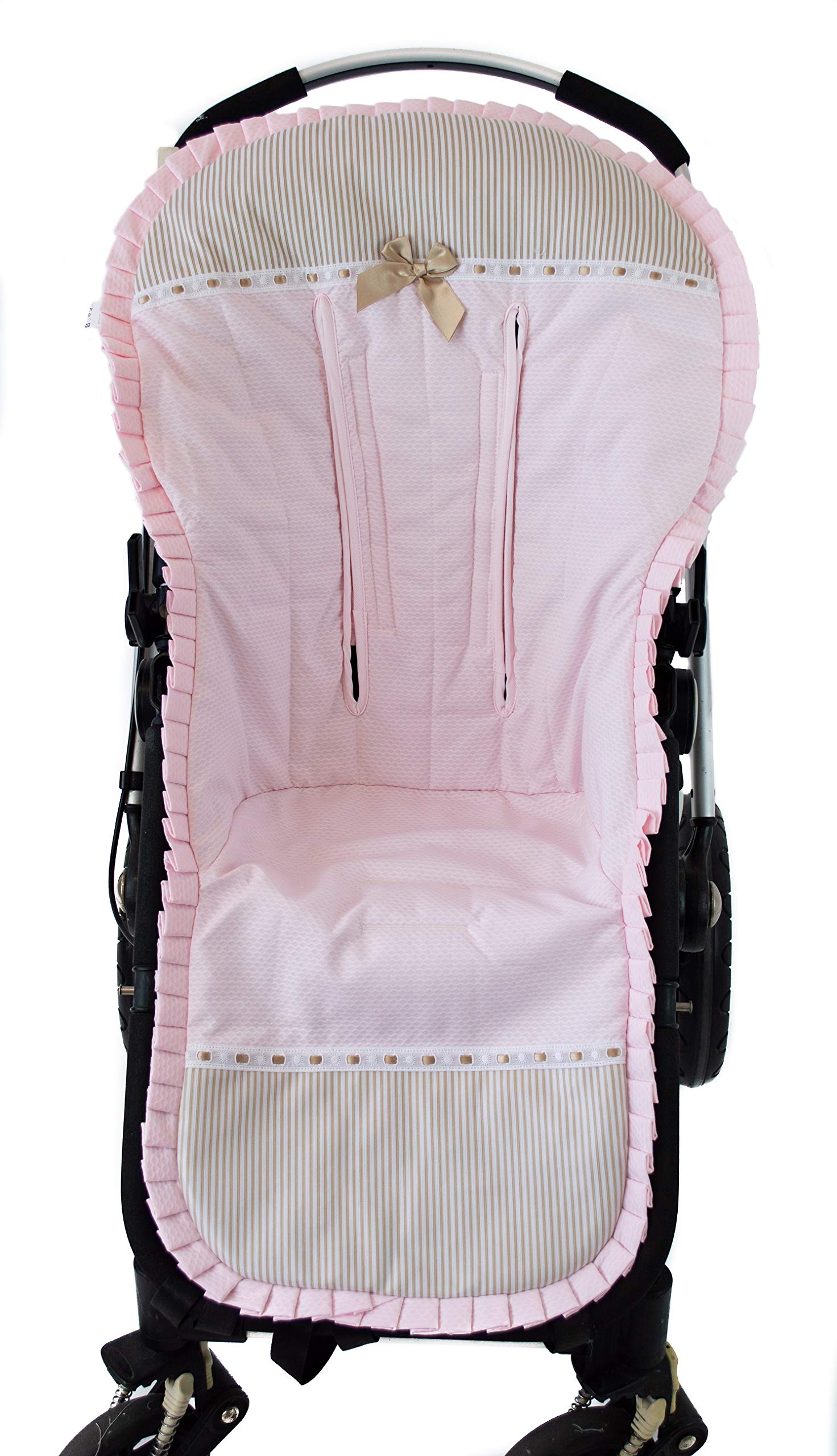 Colchoneta o funda compatible con Bugaboo Camaleon, Buffalo, Fox + Protector de arneses. (Rejilla 3D, Noa rosa/camel)