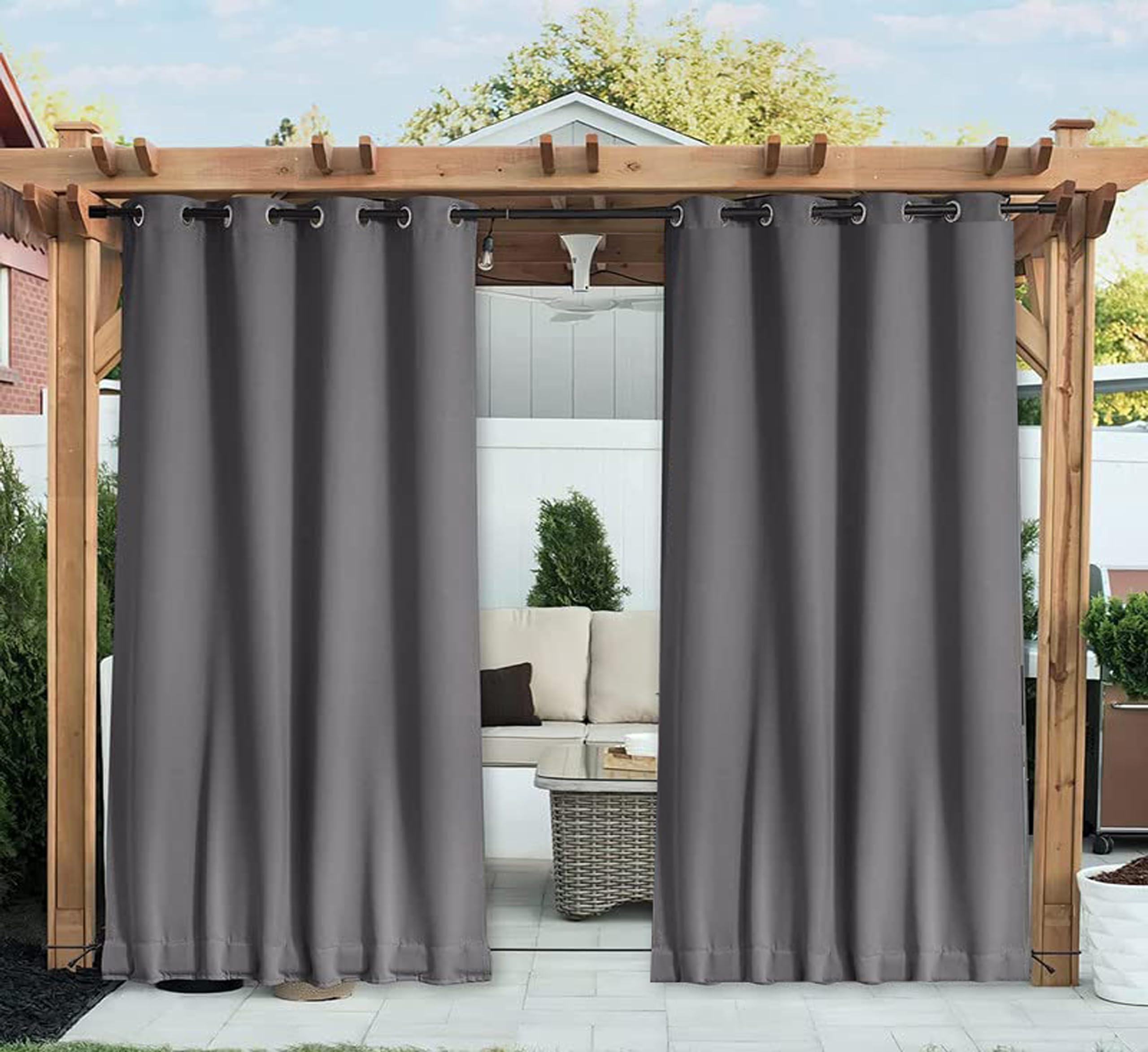 Duronet - Waterproof & Sun Blockage Top Eyelet & Bottom Back Tab Fixed Windproof Blackout Outdoor Curtains (Grey, 4.5 X 7 Feet, Polyester), 1 Piece Curtain-image-40