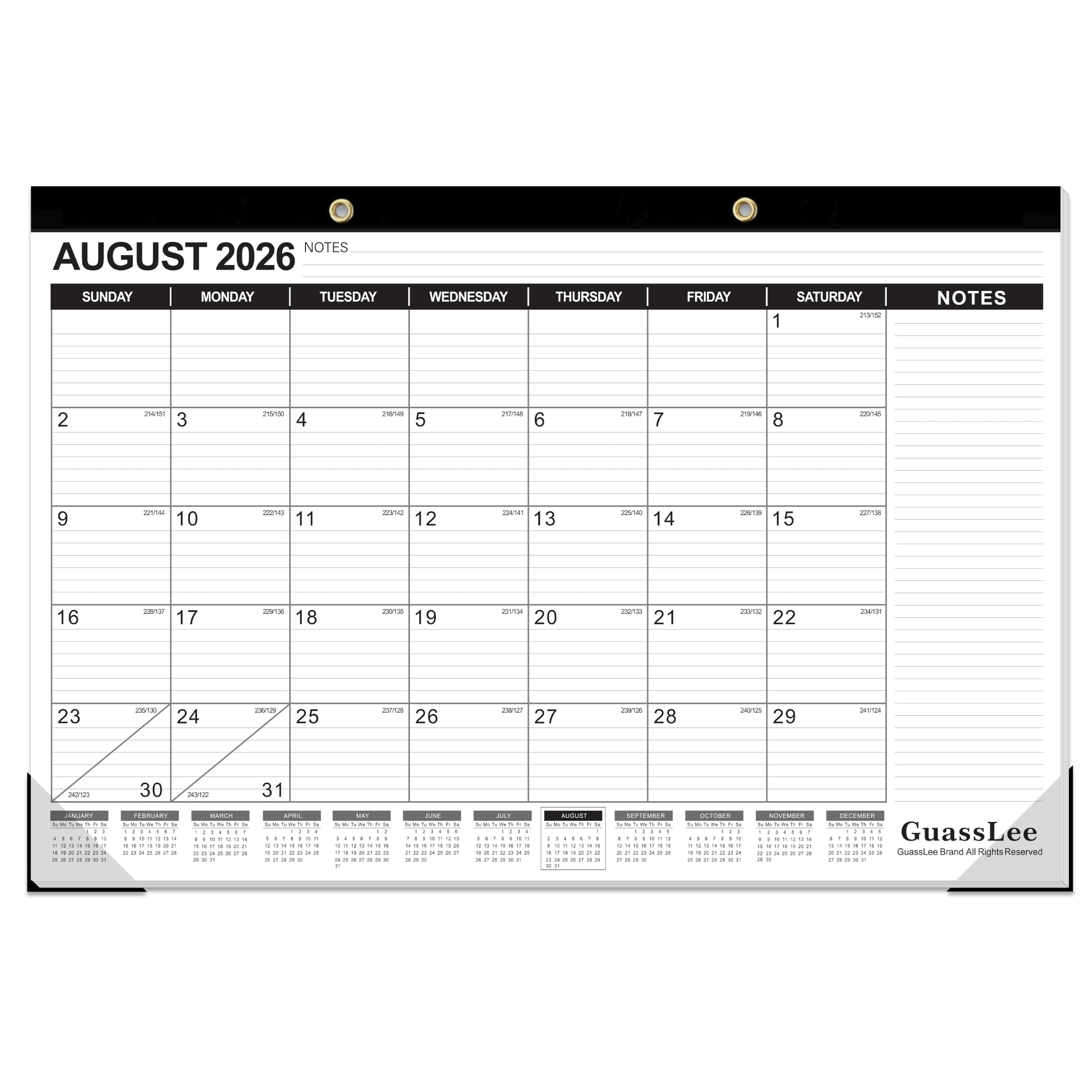 GuassLee Extra Large Desk Calendar 2026, 19 Months Jumbo Desk/Wall Calendar from Jun. 2026 through Dec. 2027, 30 x 20 Inches Hanging Planner with Julian Date, Notes for Home School Office Organizing