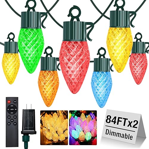 Vista 9 de litogo C9 - Luces de Navidad para exteriores con control remoto, 84 pies, 50 luces LED RGB, luces de hadas cambiantes de color con temporizador