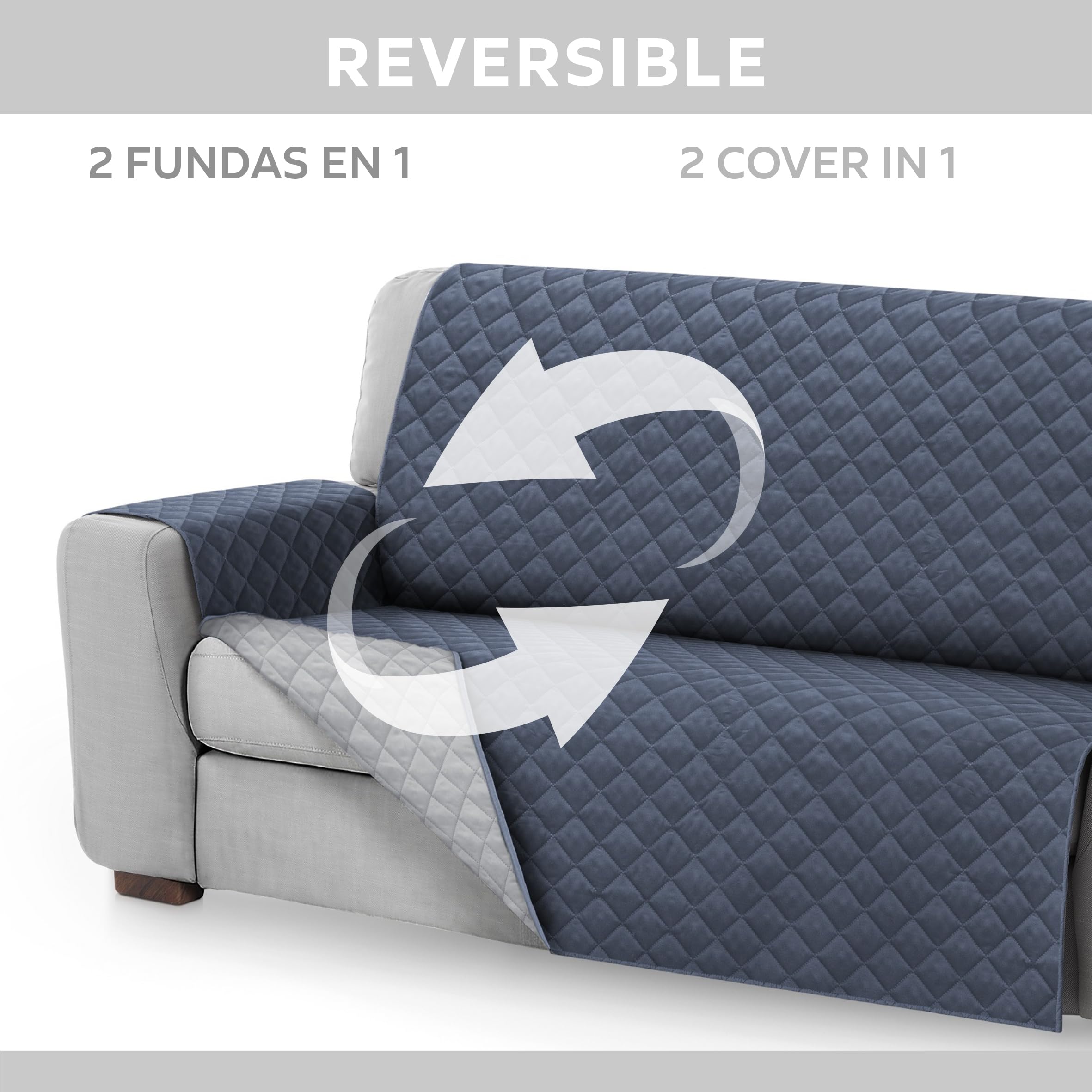 Textilhome Copridivano Malu 3 Posti (160cm) – Salvadivano Trapuntato Reversibile Universale, Protezione Antigraffio, Fodera Imbottita per Divano, Colore Blu