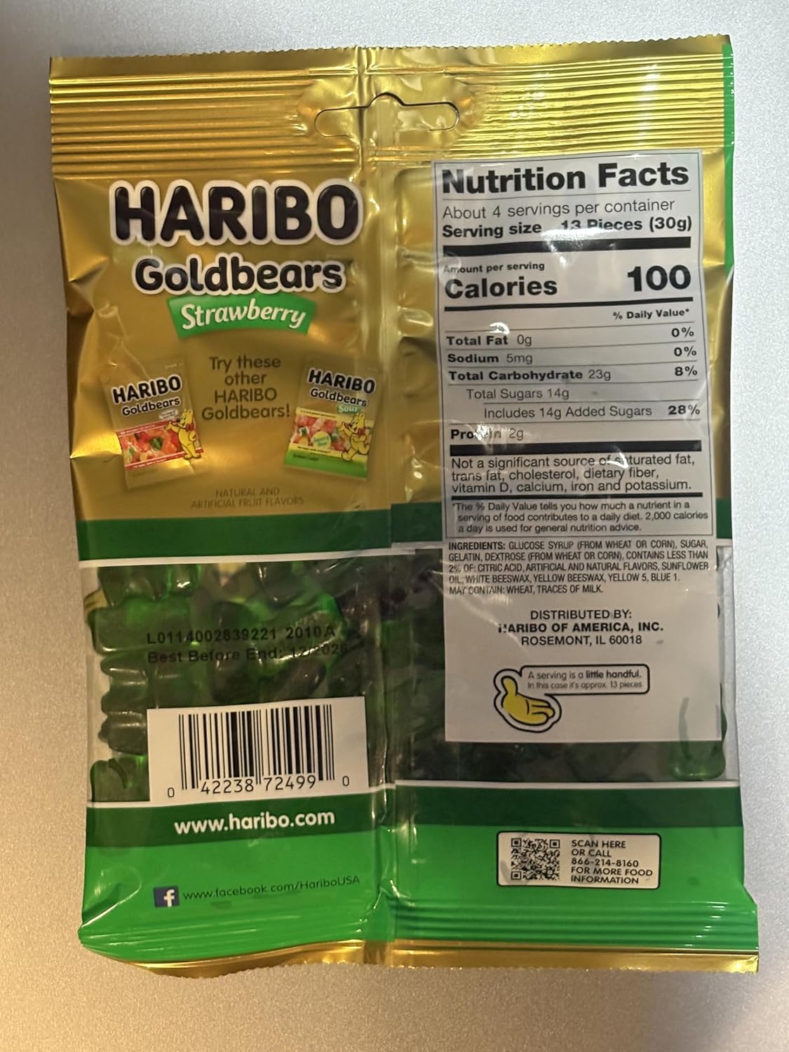 Haribo Gummi Candy | Goldbears Single Flavor Limited Edition | Strawberry, 4 oz. (Pack of 12)